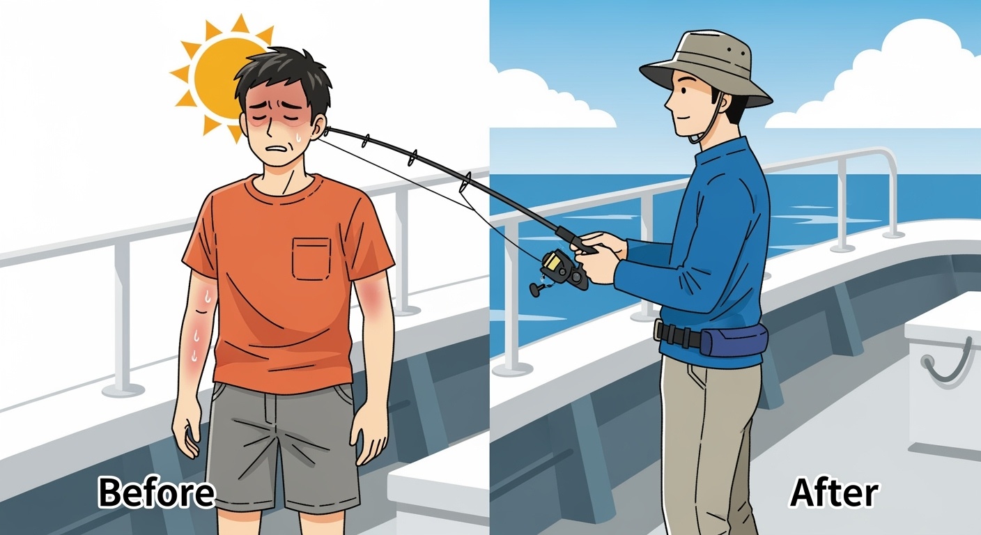 船釣り服装の失敗例と正しい例の比較