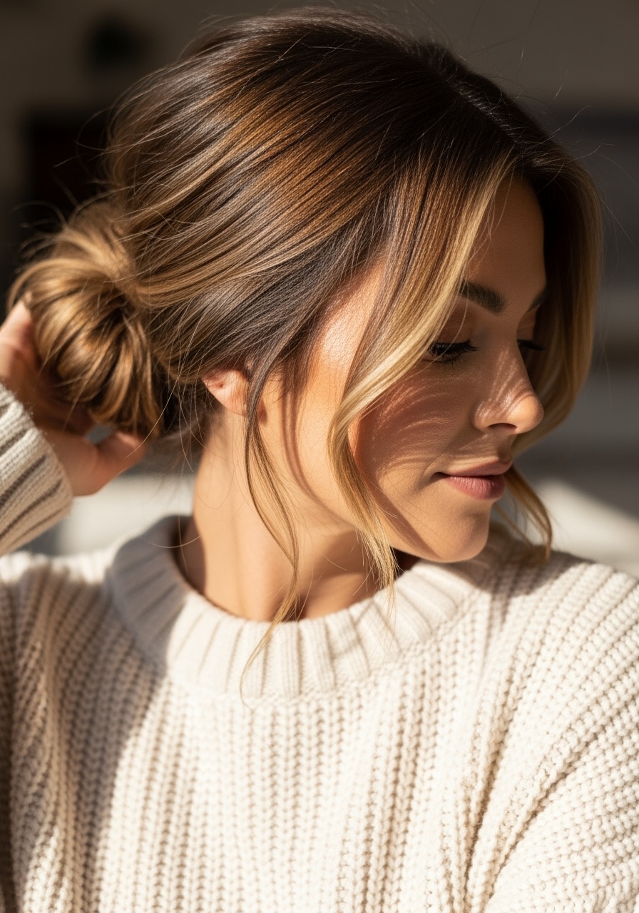 Low Bun with Face-Framing Strands