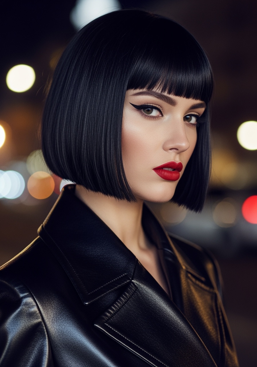 Jet-Black Bob with Drama