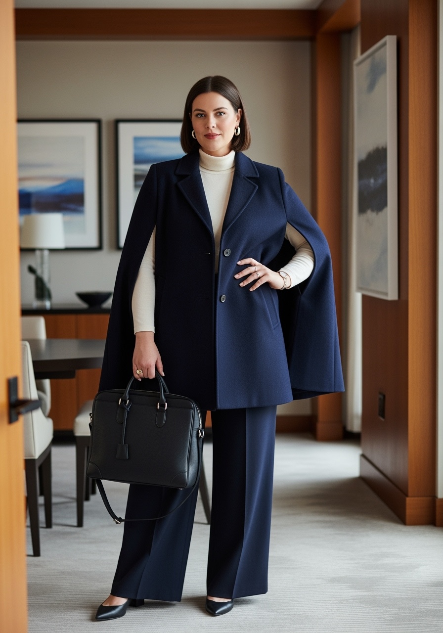Navy Cape Coat Statement Power