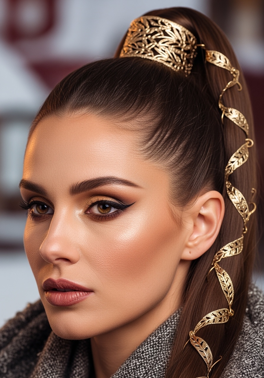 Sleek Ponytail with Golden Accents
