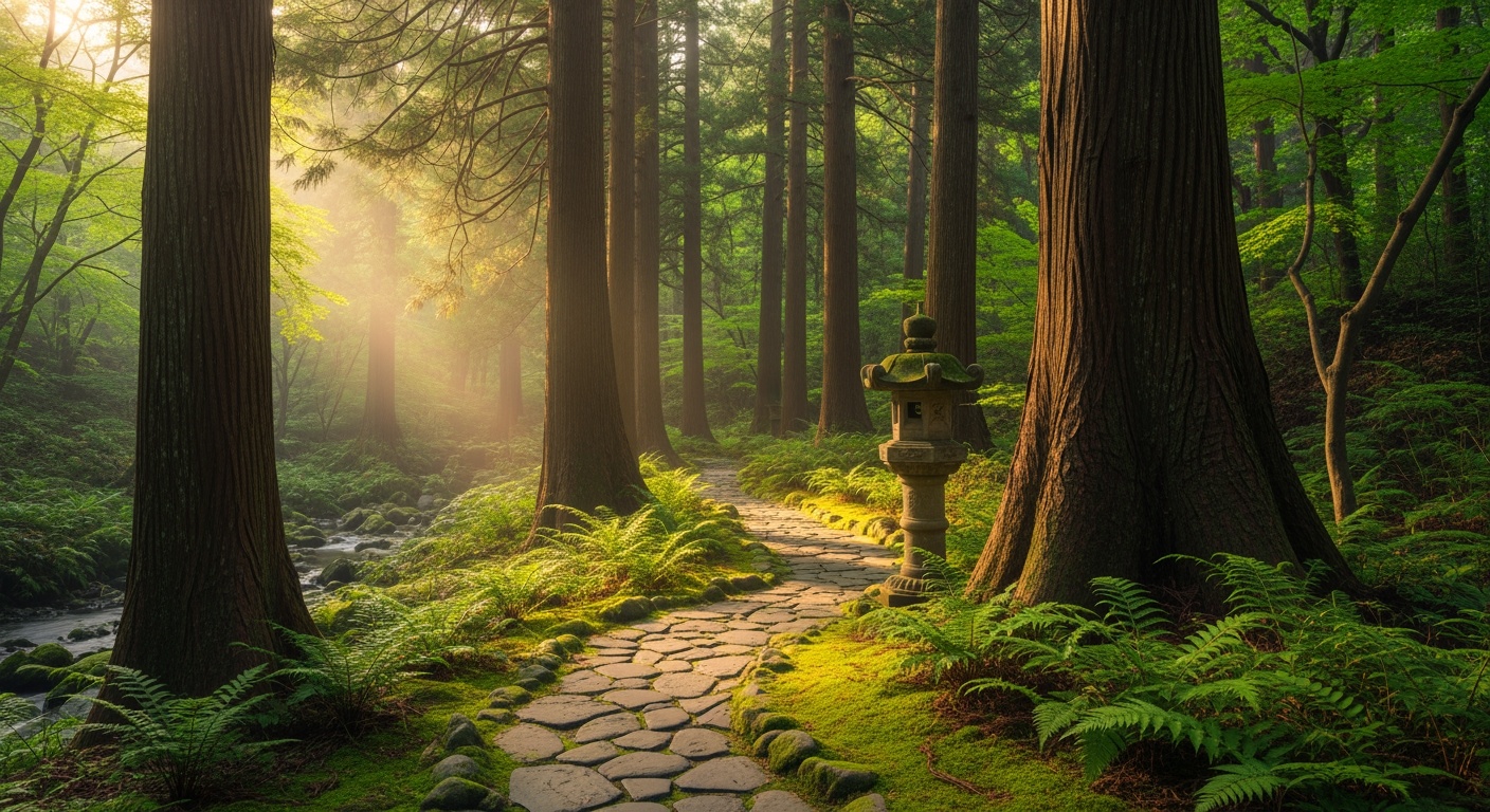 森の中の温泉への道