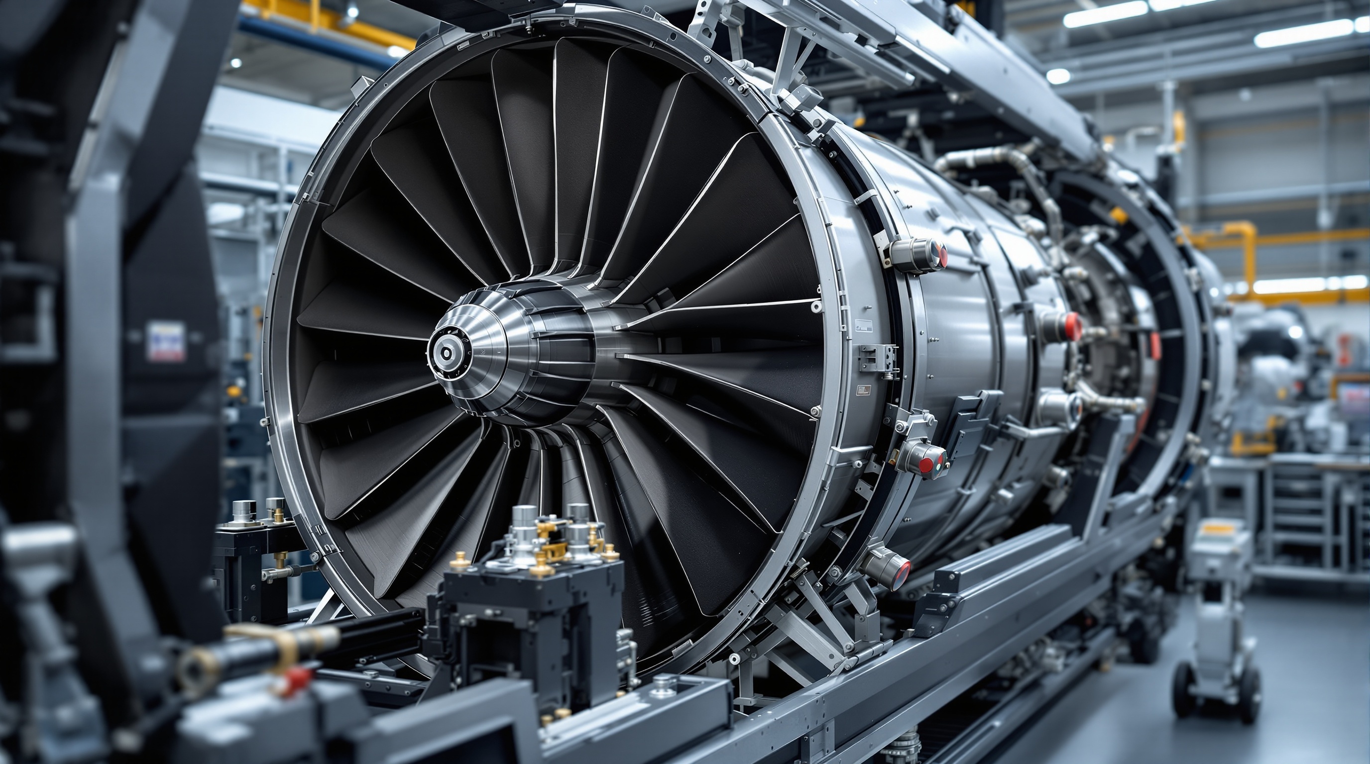 High-value jet engine in custom-fitted cradle with visible shock absorption system