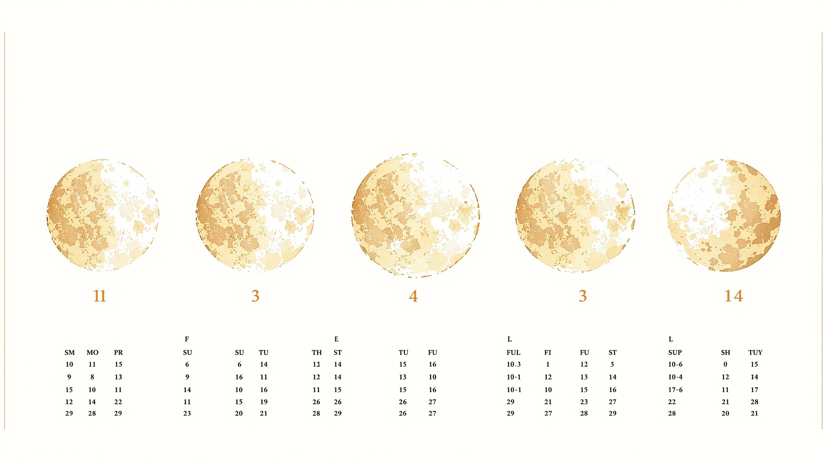 月の満ち欠けを表現した水彩画風イラスト