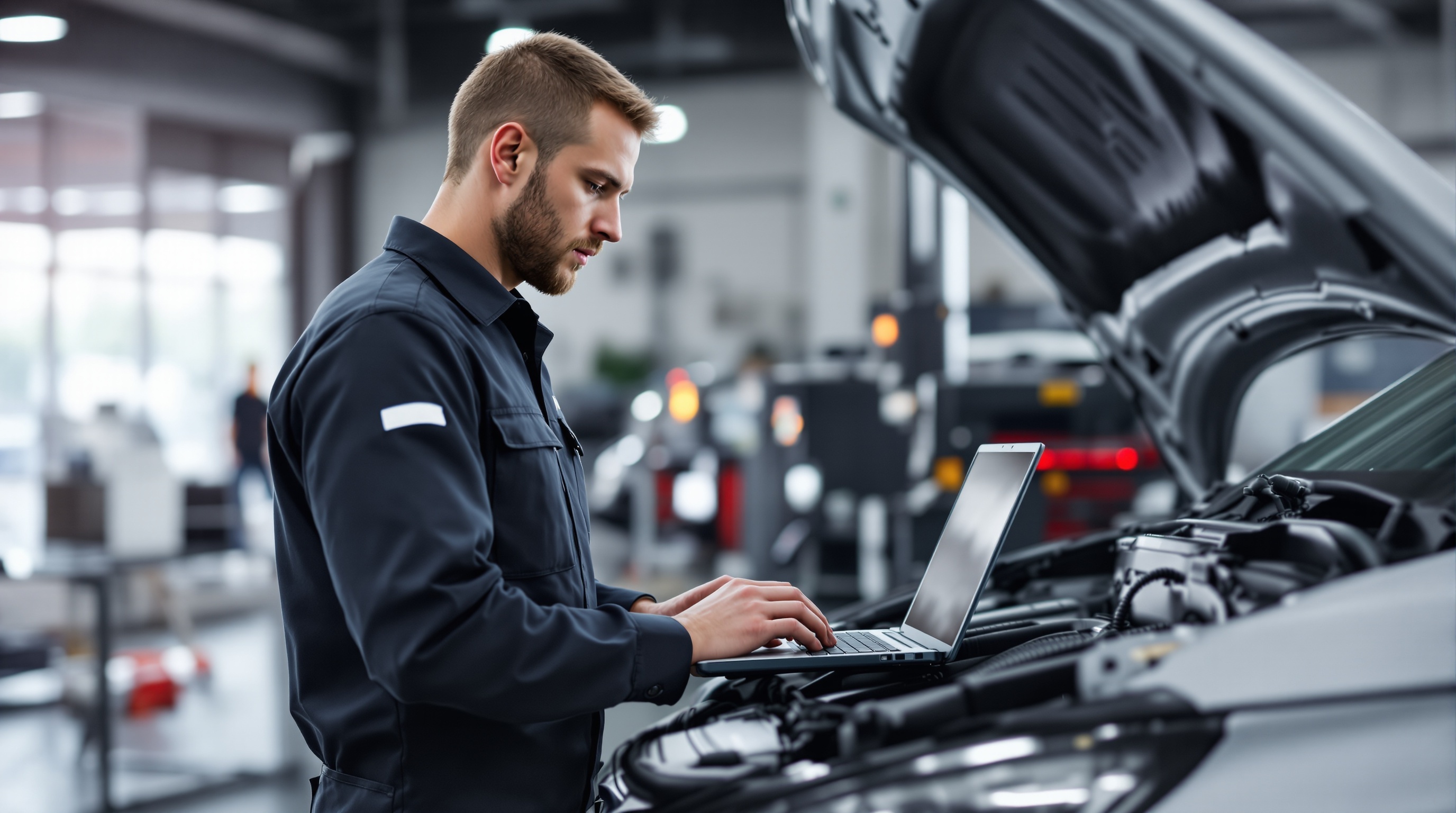 Mechaniker bei Motorarbeit