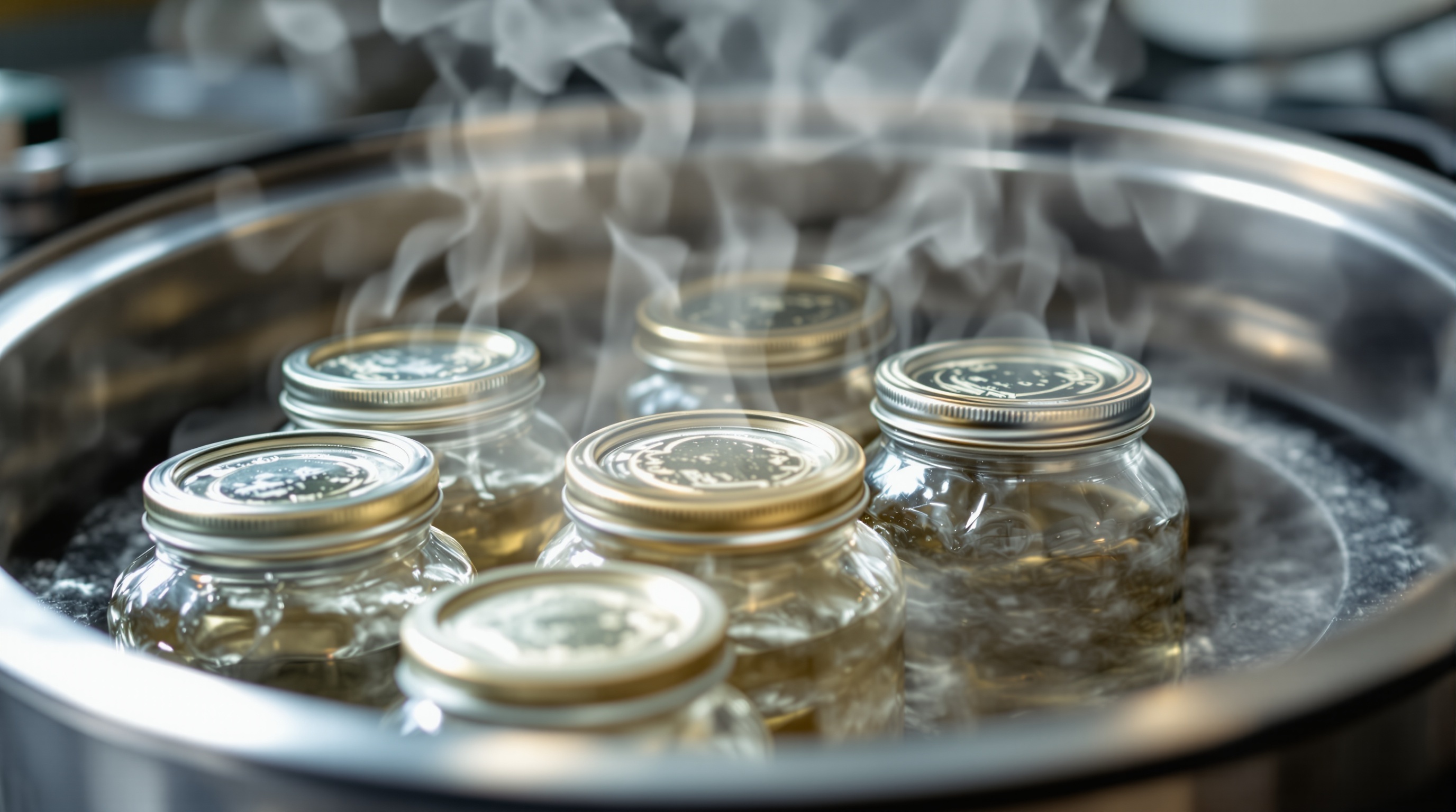 REFROIDISSEMENT DES BOCAUX APRÈS STÉRILISATIONBOCAUX SORTANT DU STÉRILISATEUR AVEC VAPEUR