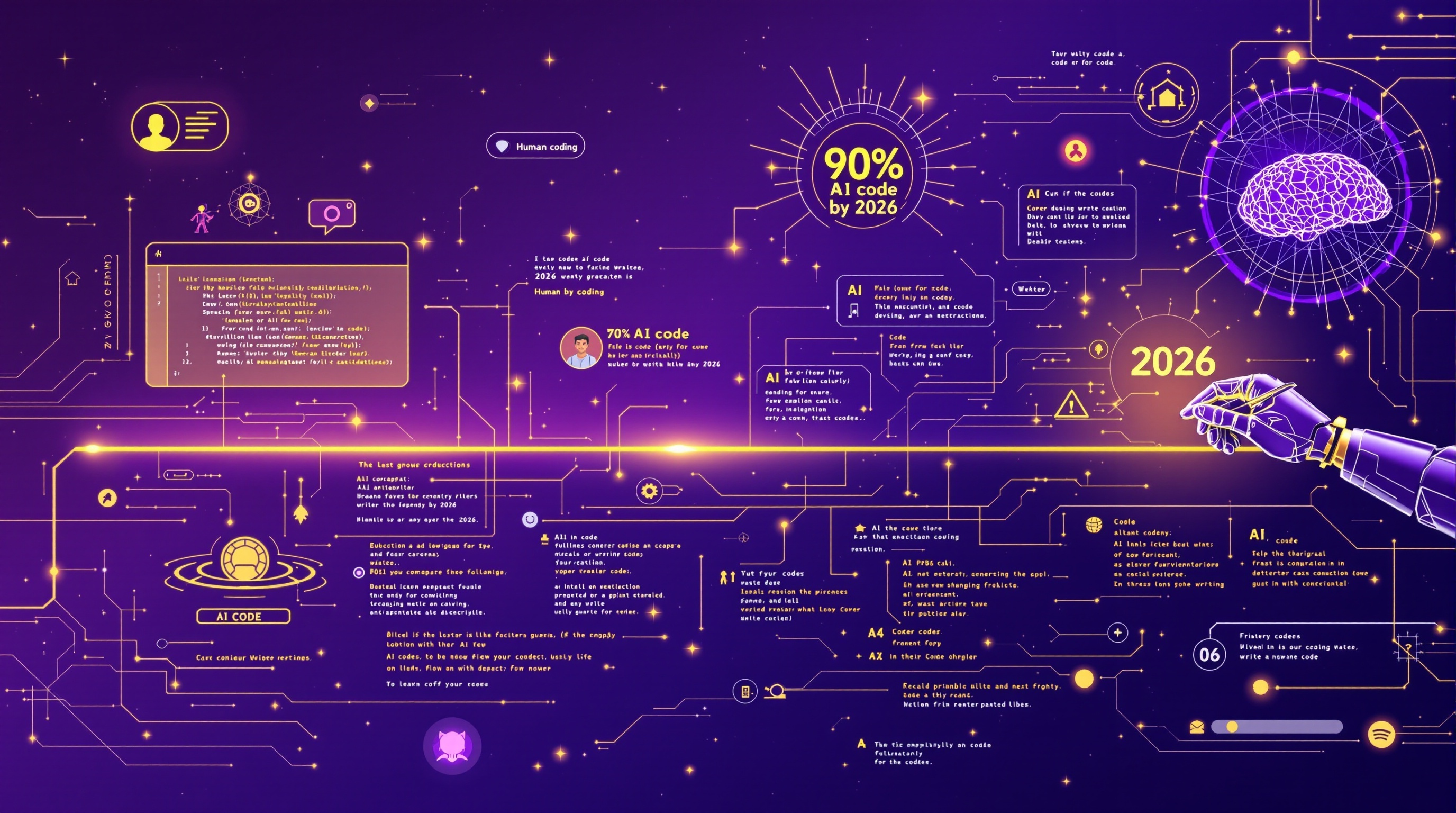 Future of AI Code Development - Evolution timeline showing progression to 90% AI-generated code by 2026