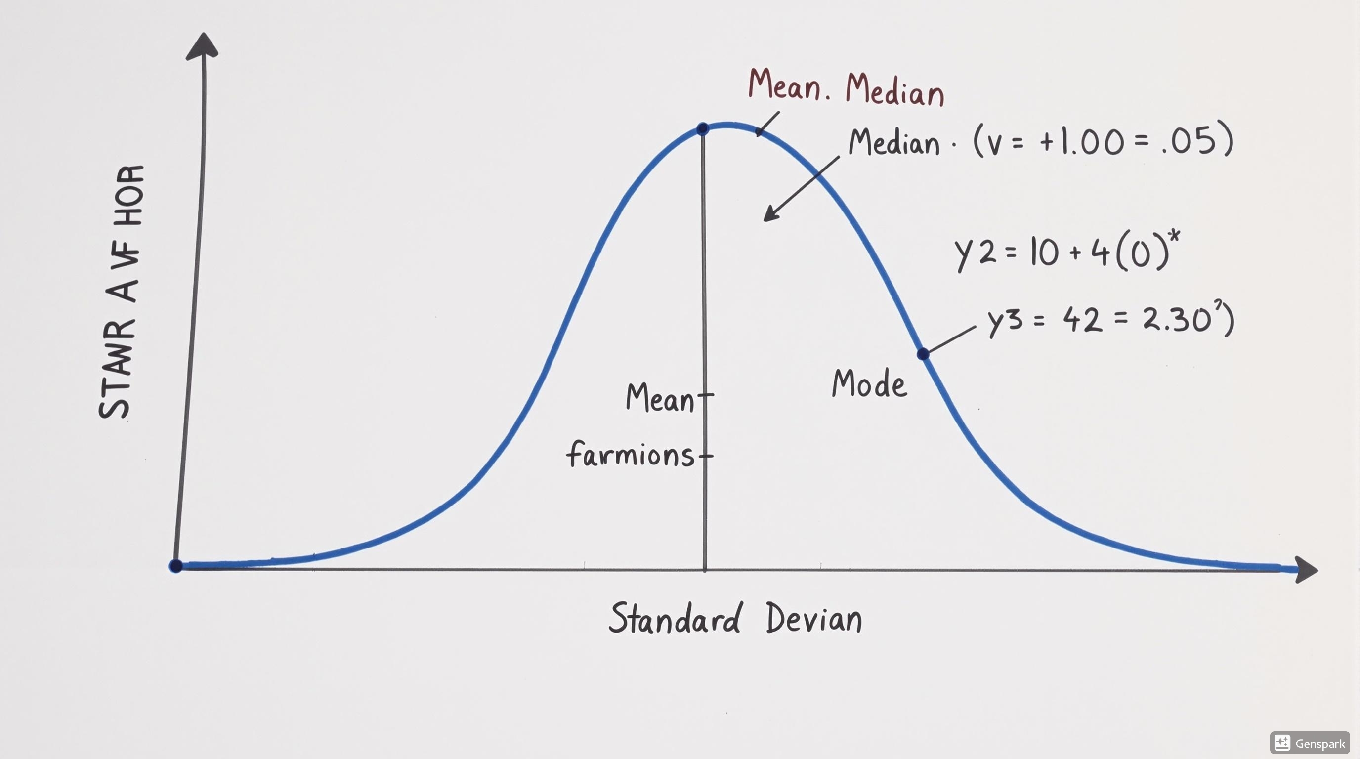 Normal distribution curve with mean and standard deviations marked
