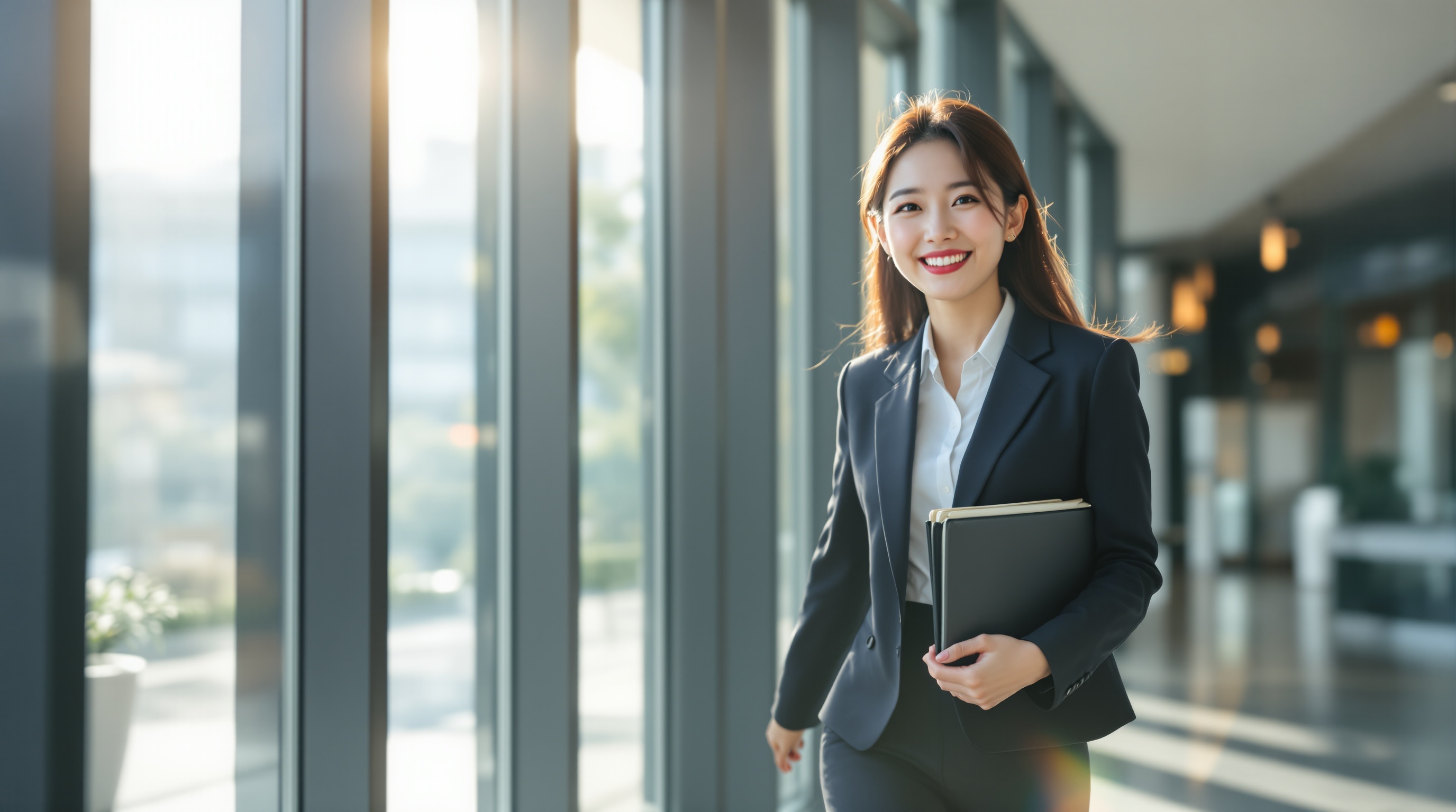 현대적인 오피스 환경에서 자신감 있게 일하는 전문직 여성