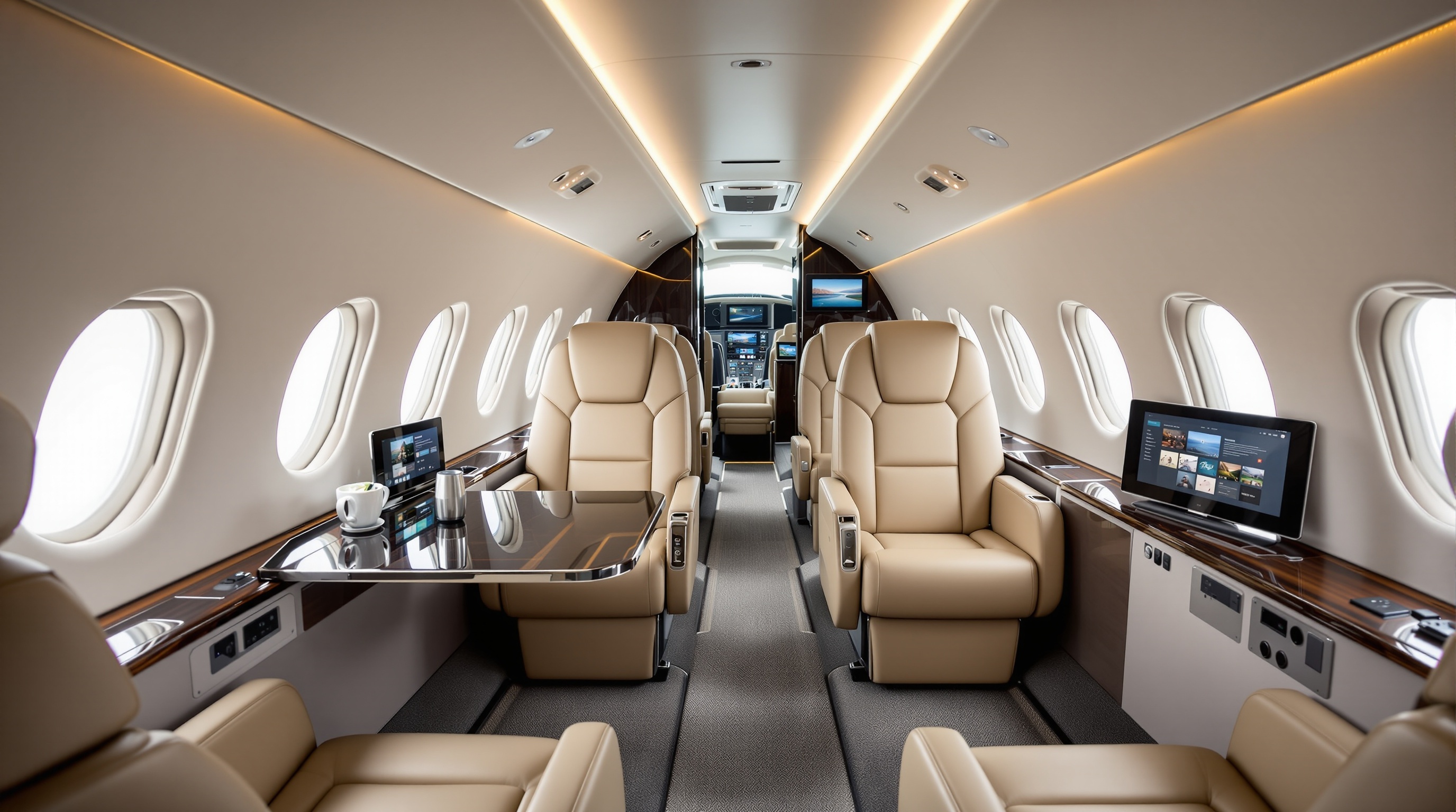 Luxurious private jet interior