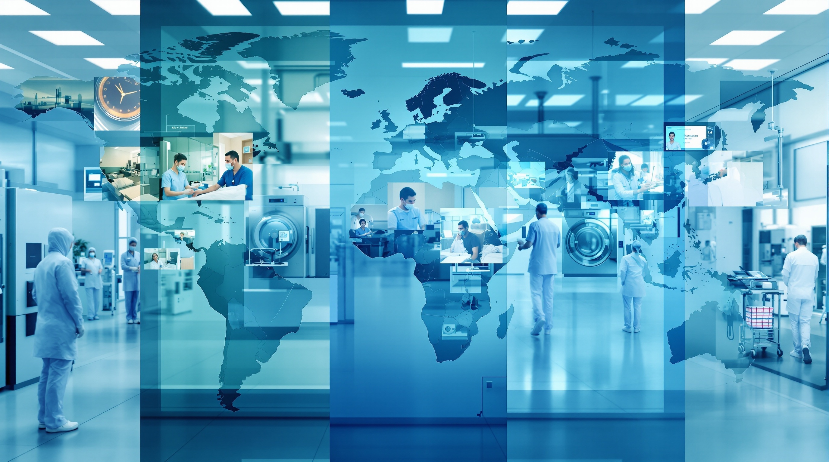 L'AUTOCLAVE DE STERILISATION : UN OUTIL ESSENTIEL DANS LA LUTTE CONTRE LES INFECTIONS 4 CONCEPT GLOBAL DE STÉRILISATION HOSPITALIÈRE MONTRANT L'UTILISATION DES AUTOCLAVES SUR DIFFÉRENTS CONTINENTS