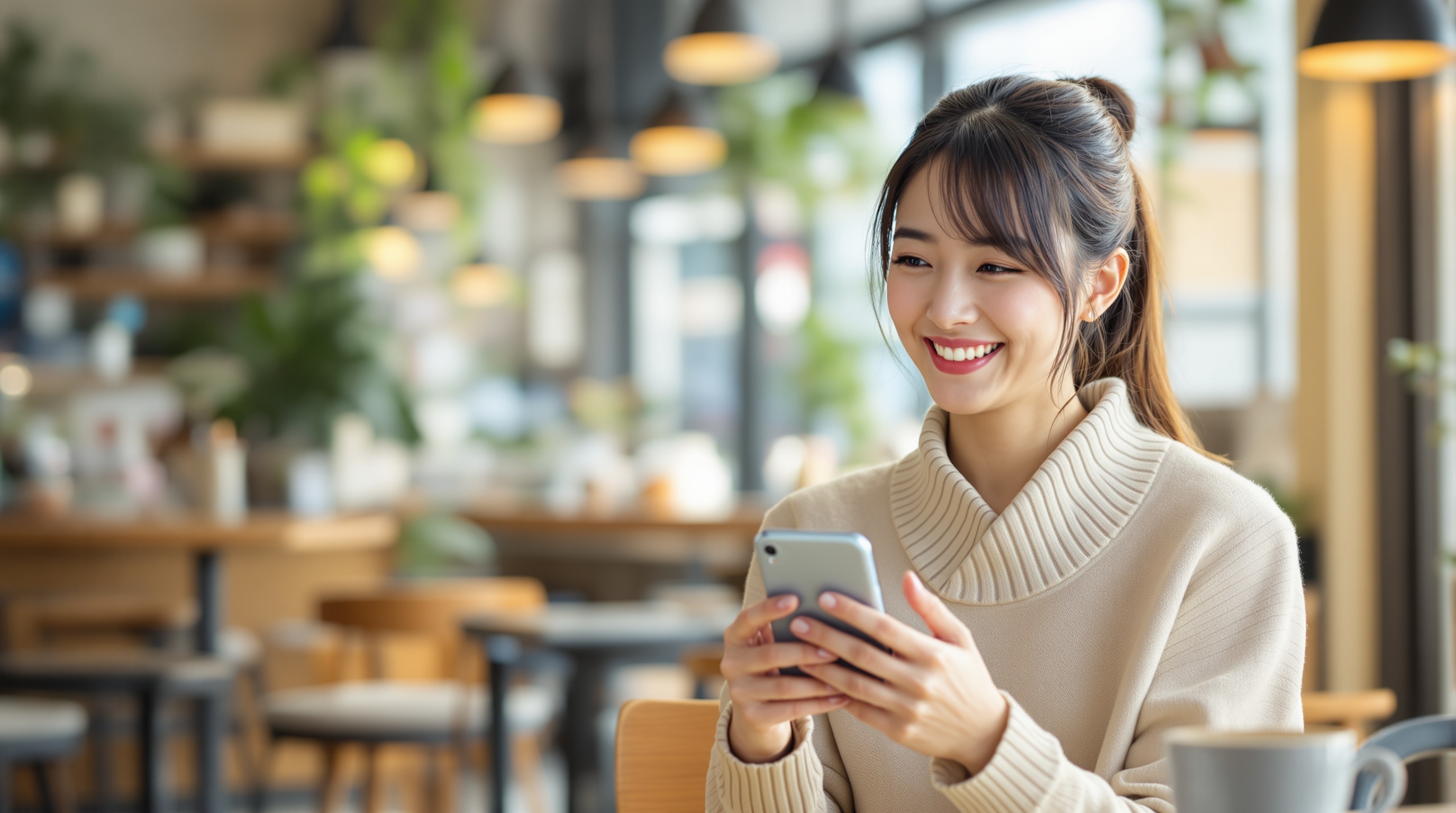 メッセージを返信している女性