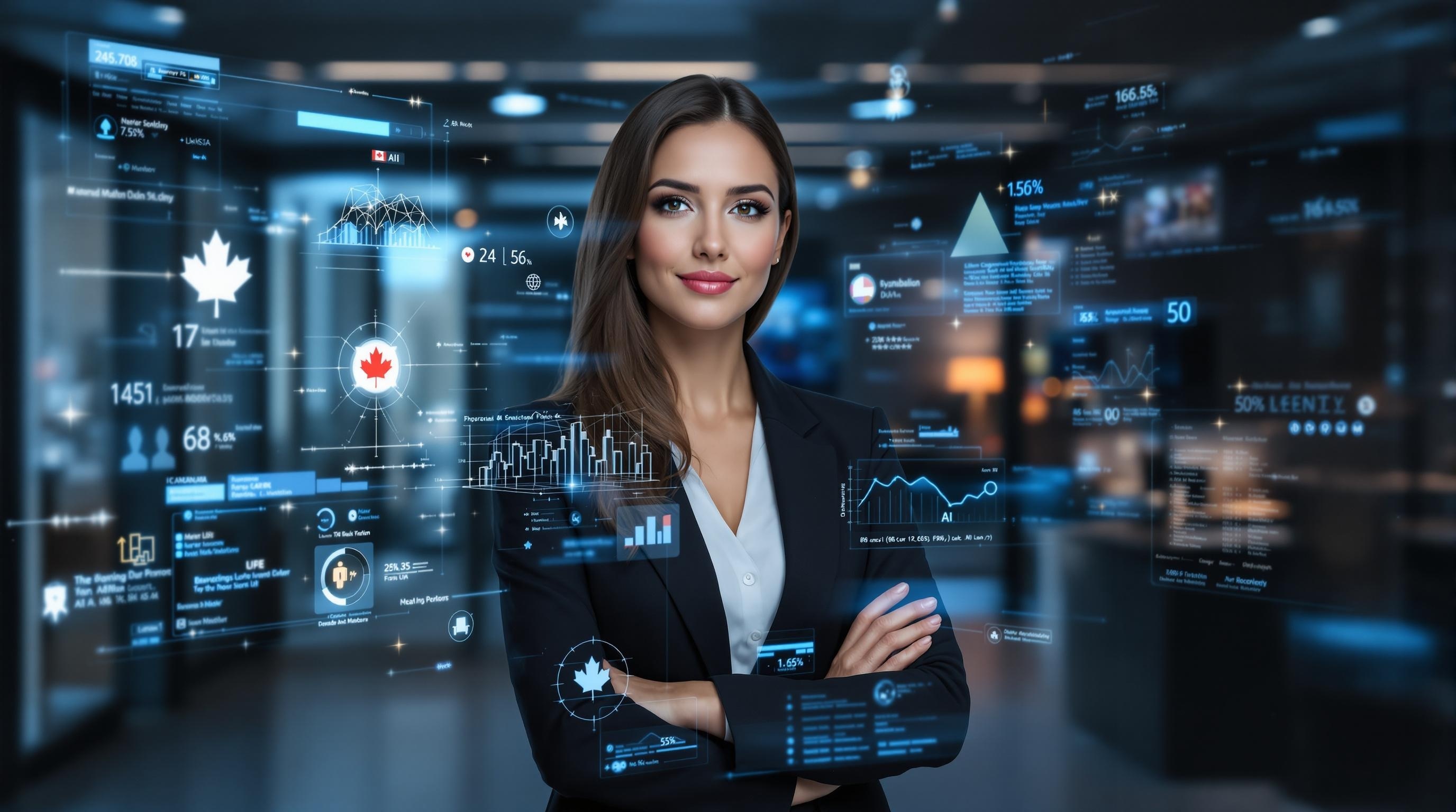 Professional woman with AI interface