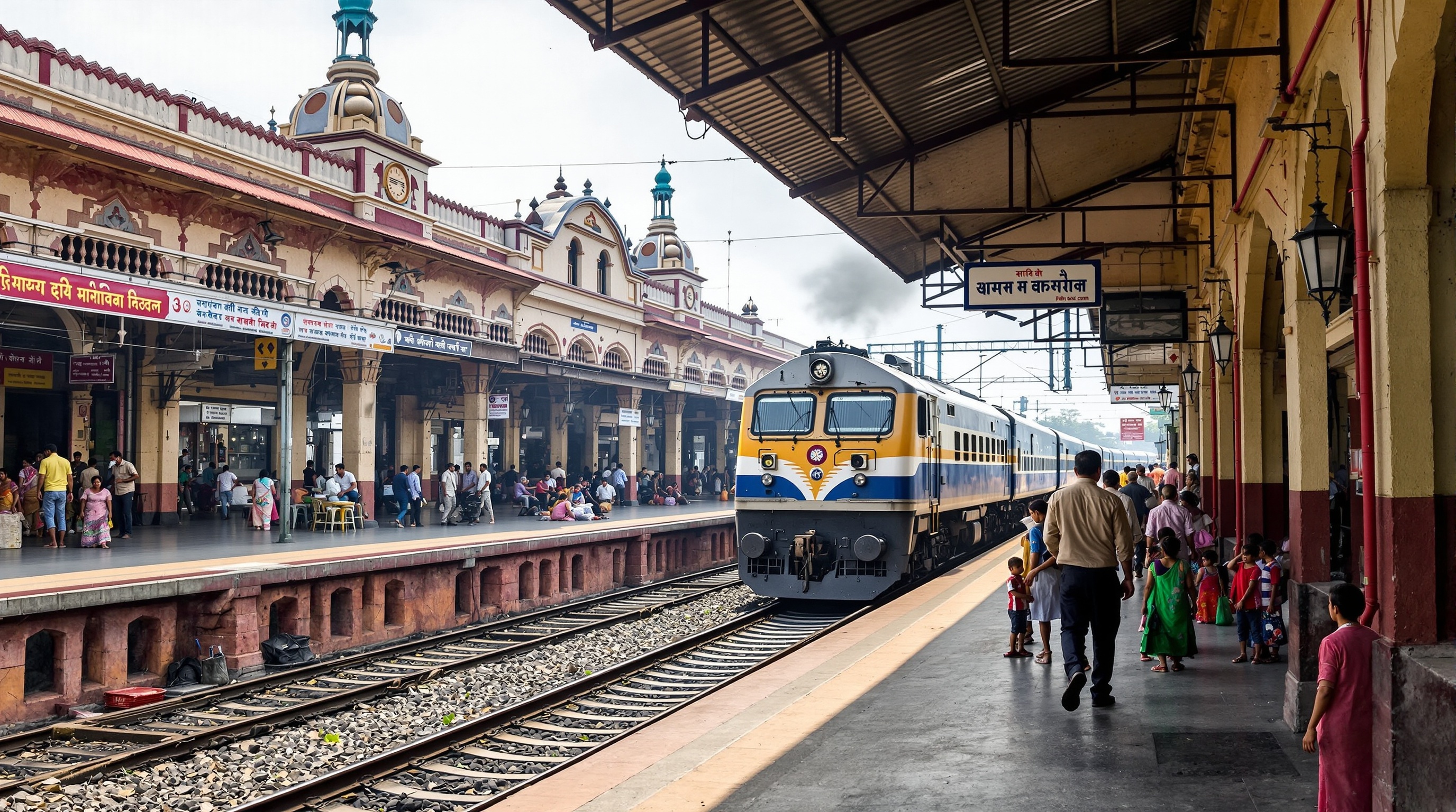 Surendranagar Railway Station showcasing colonial architecture and busy platform life
