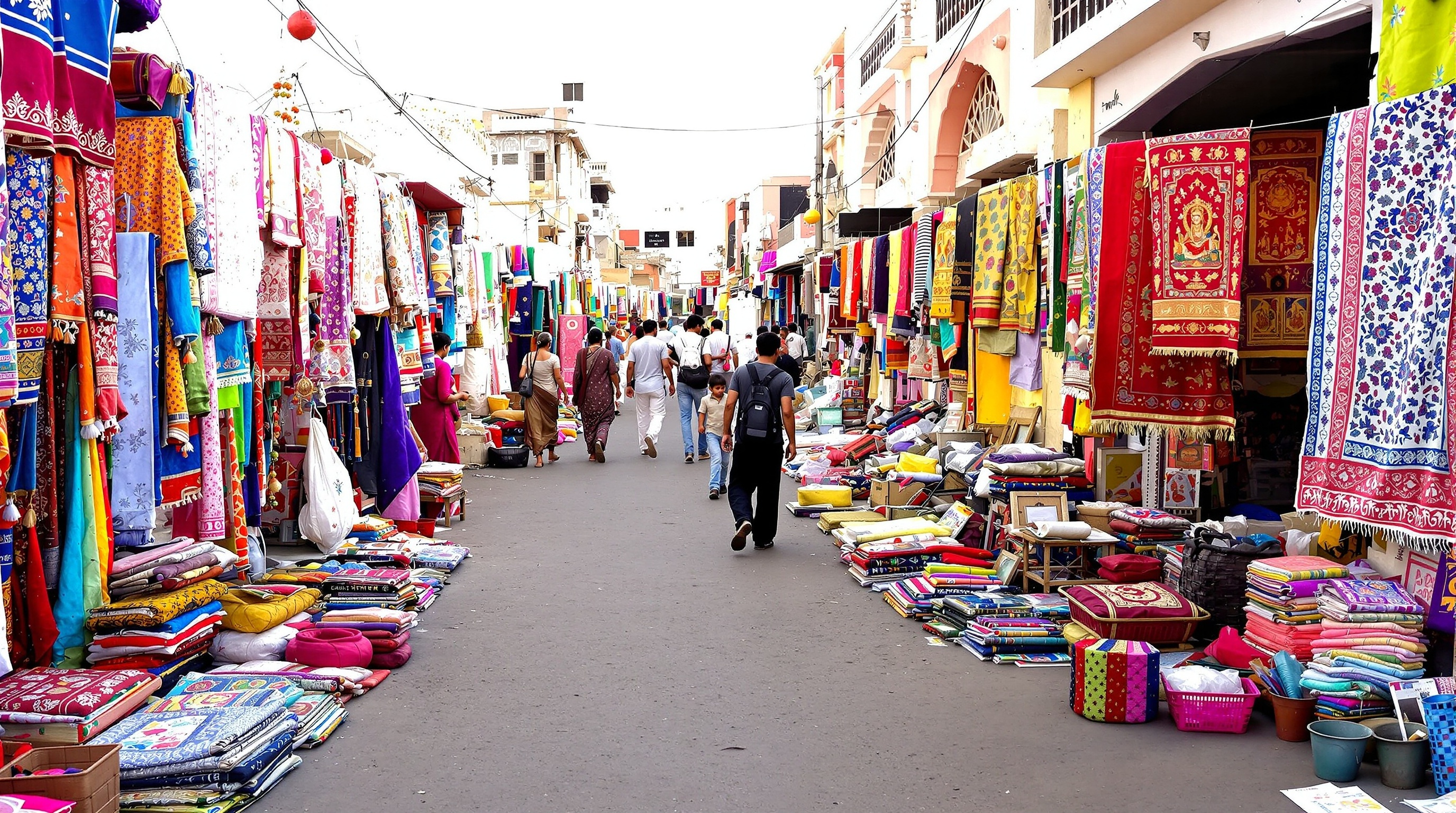 Vibrant local market in Bhuj with colorful textiles and crafts