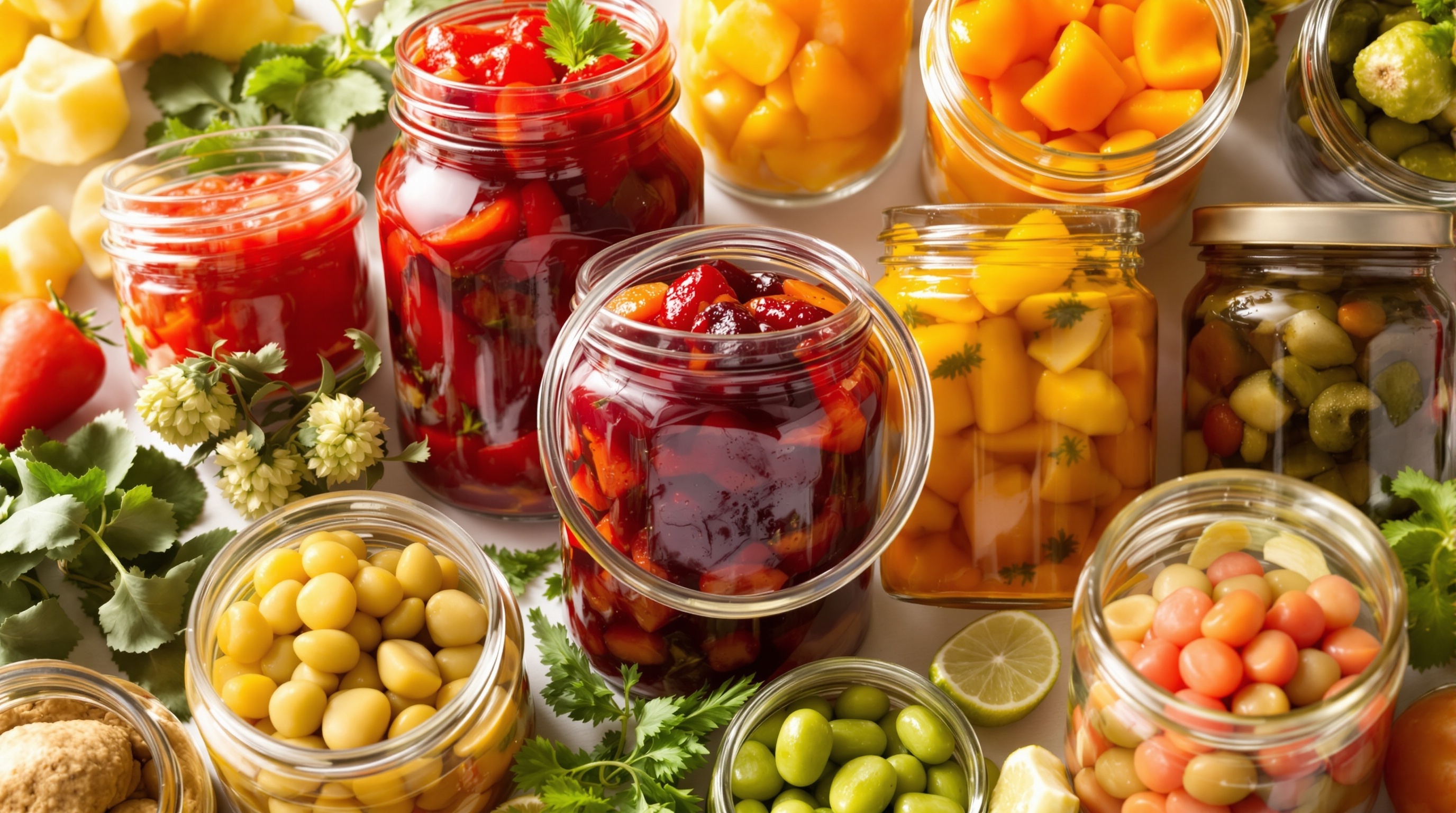 BOCAUX AVEC CONTENU BIEN CONSERVÉ - DIFFÉRENTS TYPES D'ALIMENTS