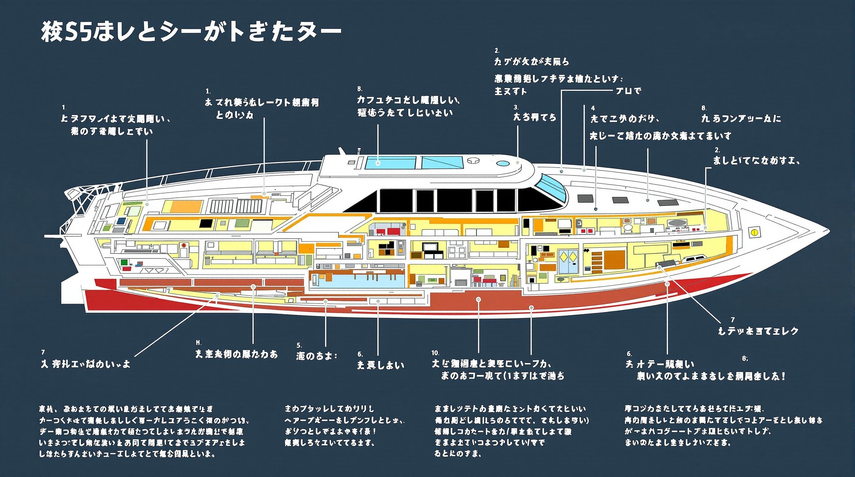 船舶の専門用語を説明する教育的なイラスト