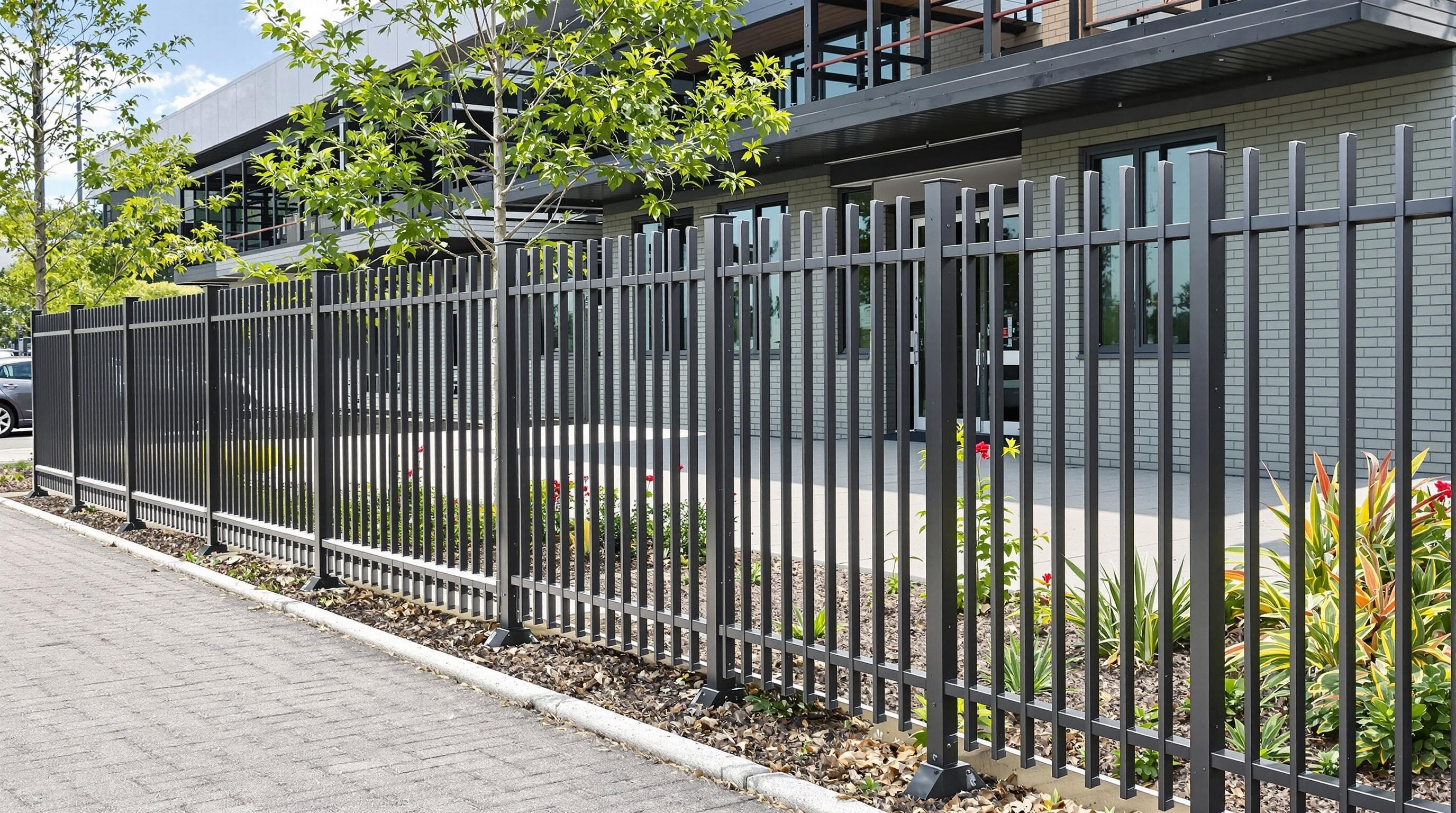 Modern steel picket fencing installation showing 2025 trends with smart sensors and sustainable materials
