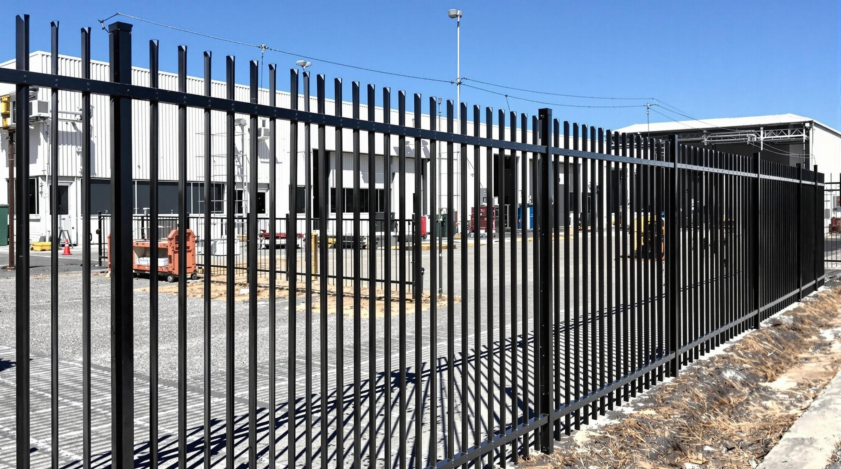 Professional steel picket fence installation showing structural integrity and galvanized finish at commercial facility