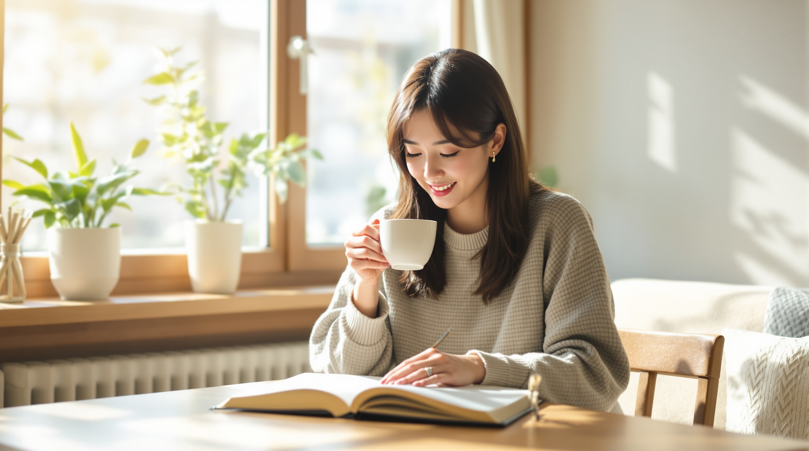 ノートに目標を書く女性