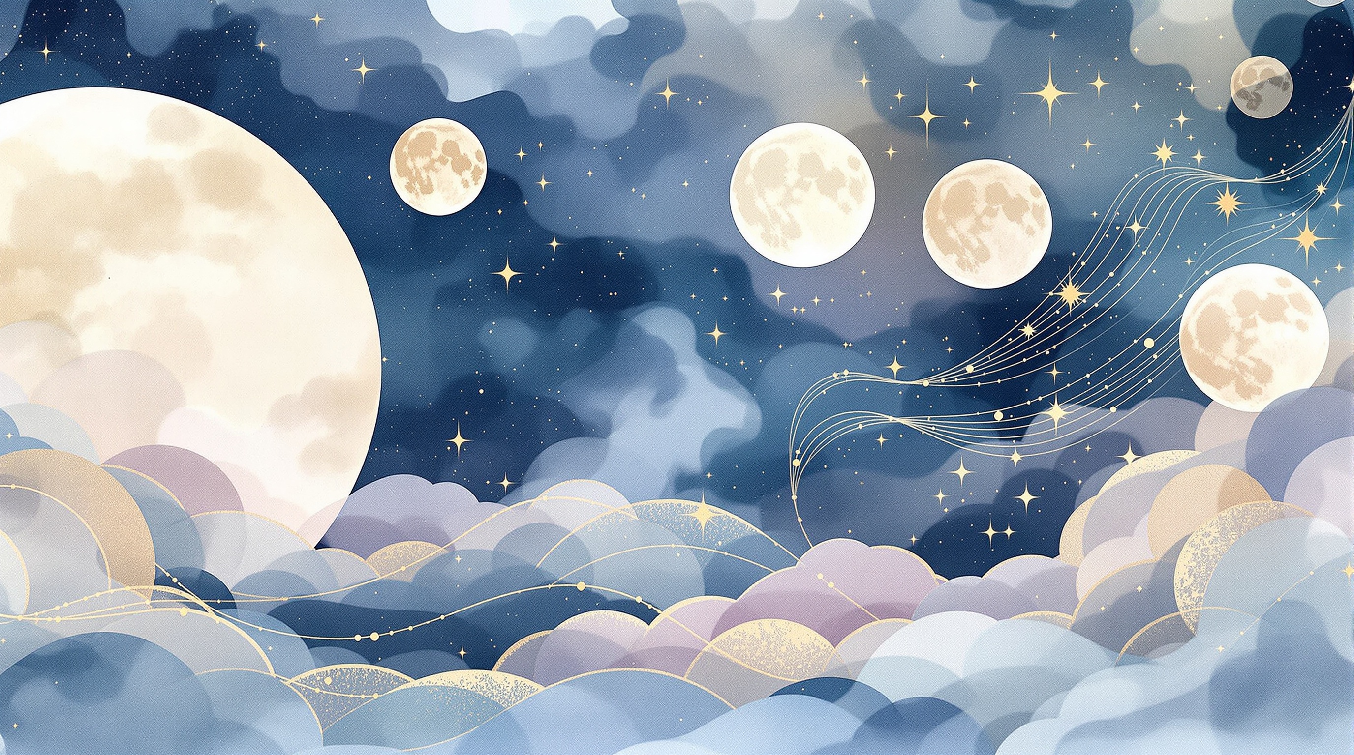 月の満ち欠けと女性性を表現した水彩イラスト