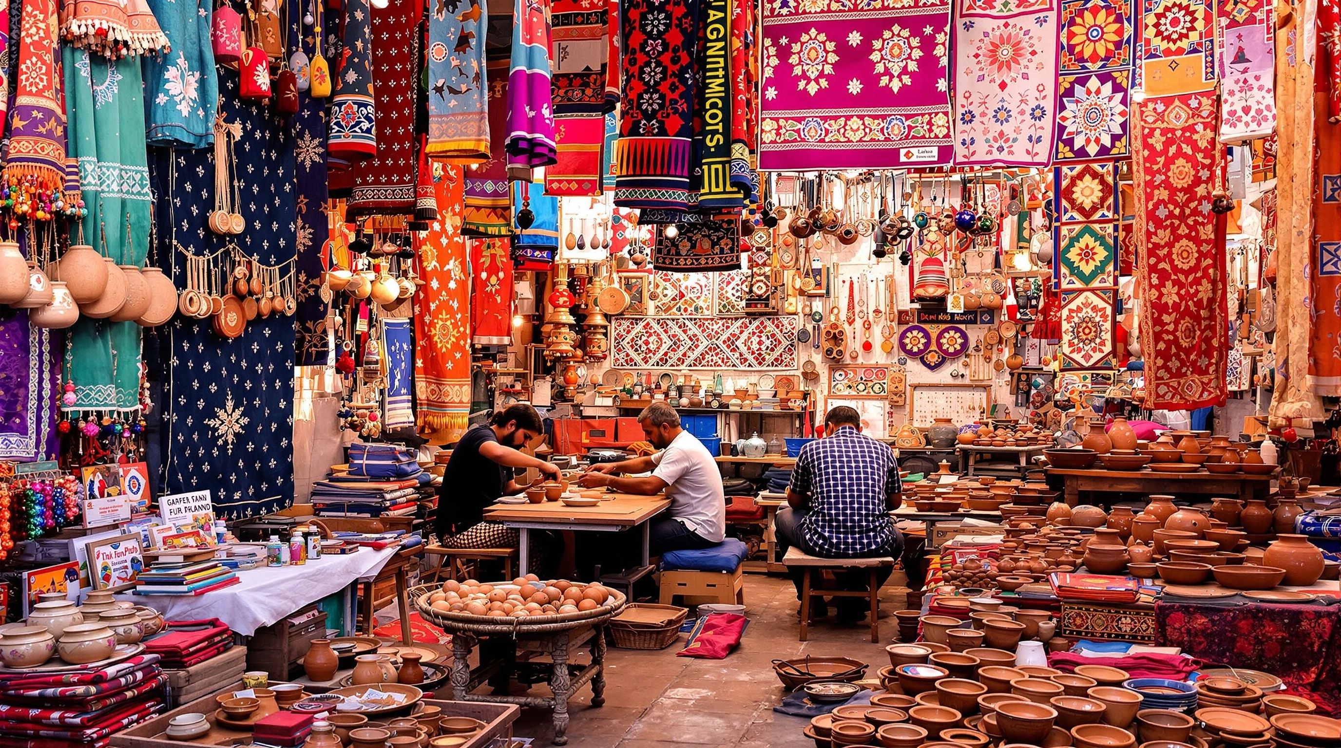 Traditional Gujarati handicrafts market displaying colorful textiles and artisan crafts
