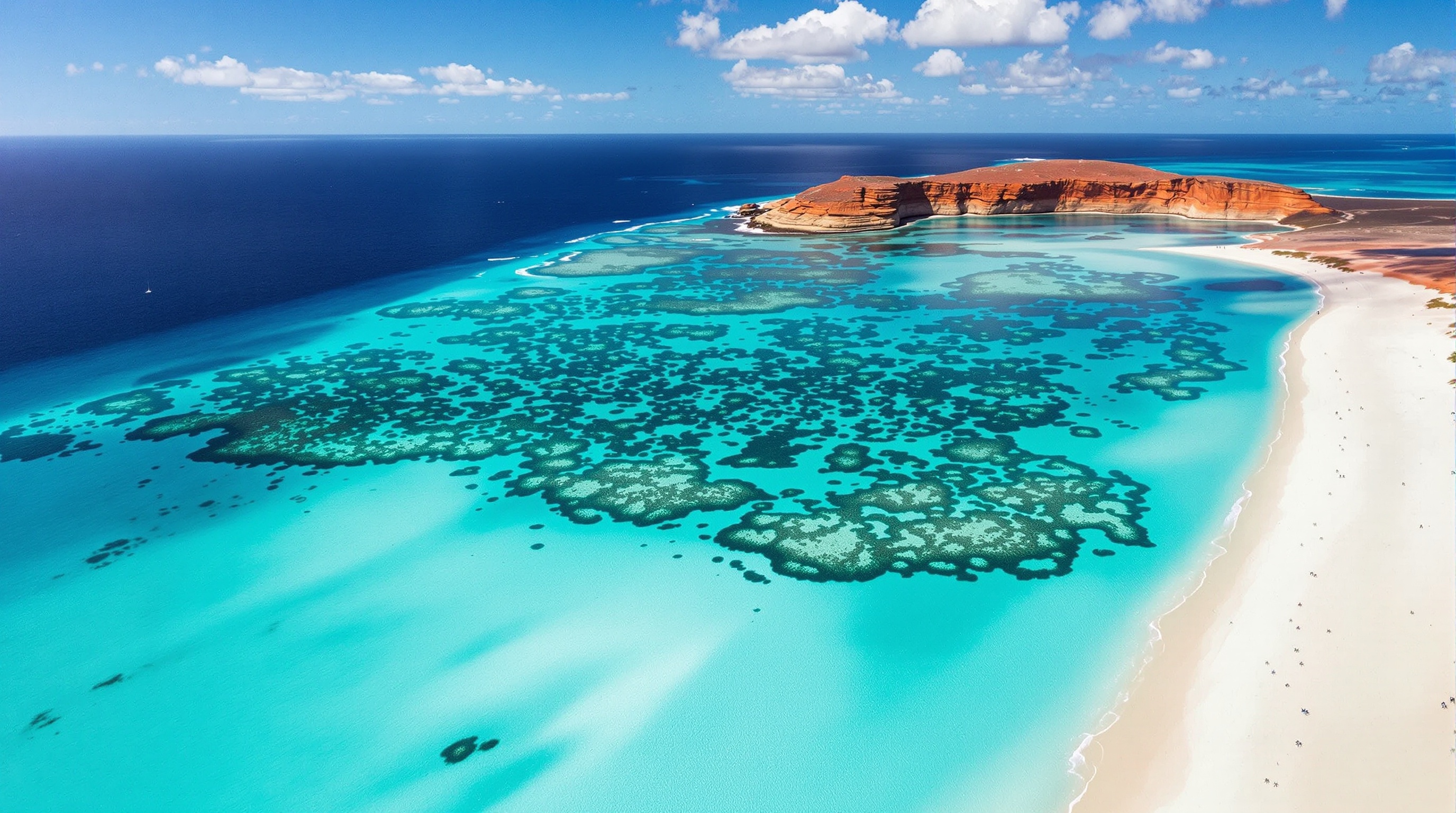 Aerial view of Ningaloo Reef's pristine turquoise waters and coral formations