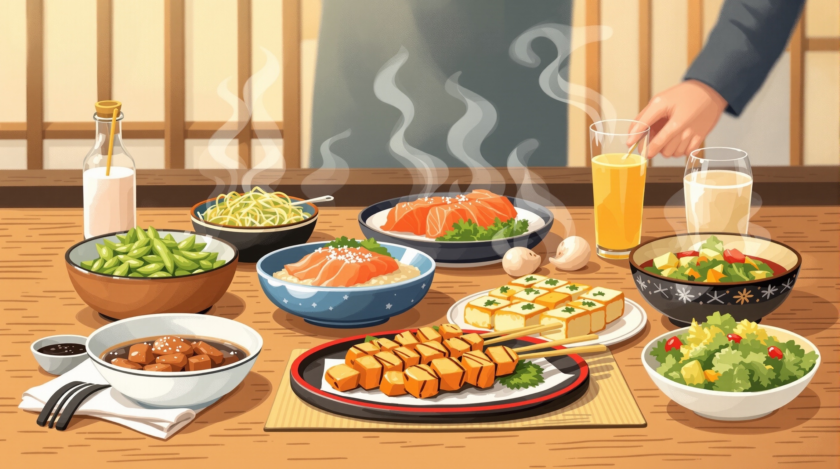 健康的な居酒屋メニューのイラスト