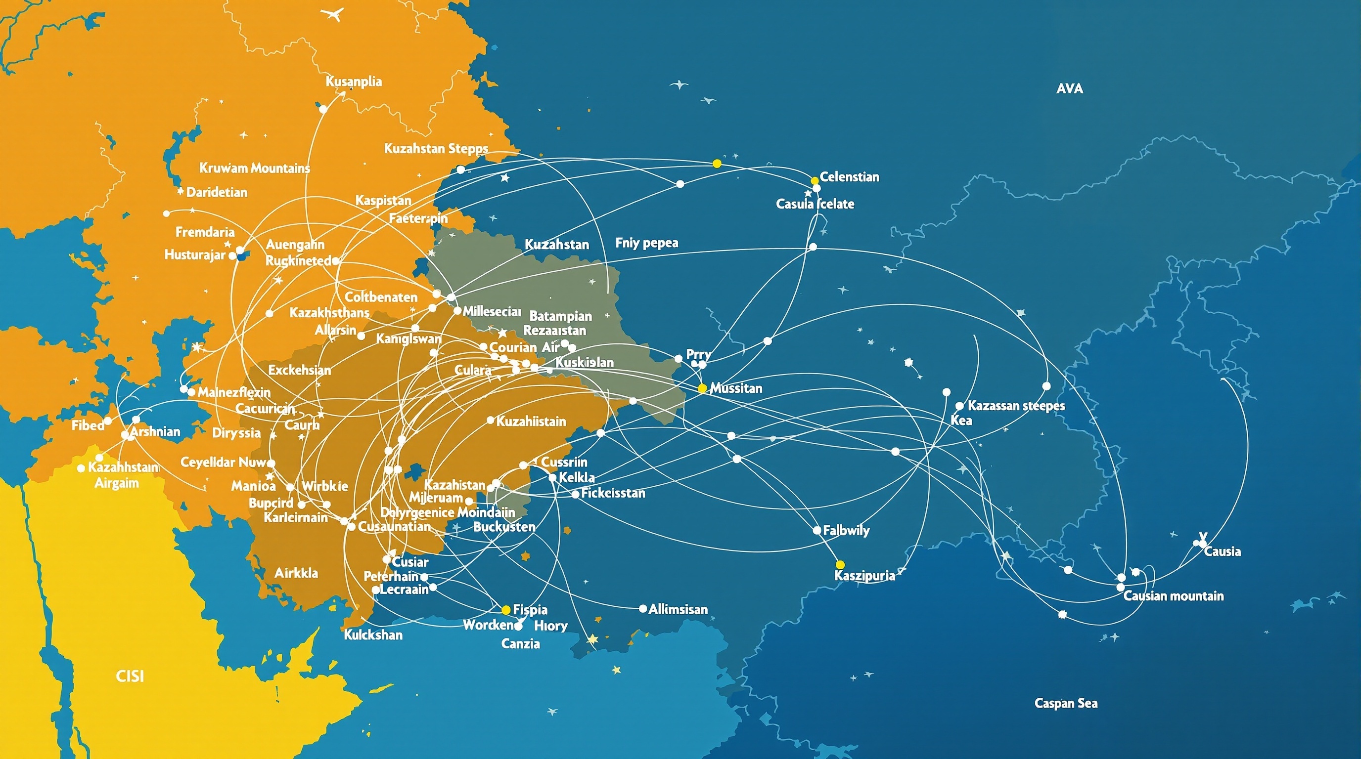 CIS region map showing flight routes and destinations