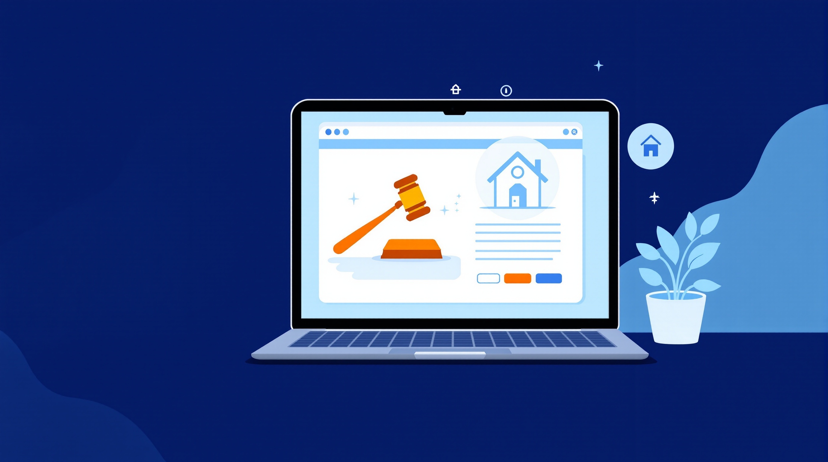 E-licytacje nieruchomości - ilustracja przedstawiająca nowoczesną platformę aukcyjną online