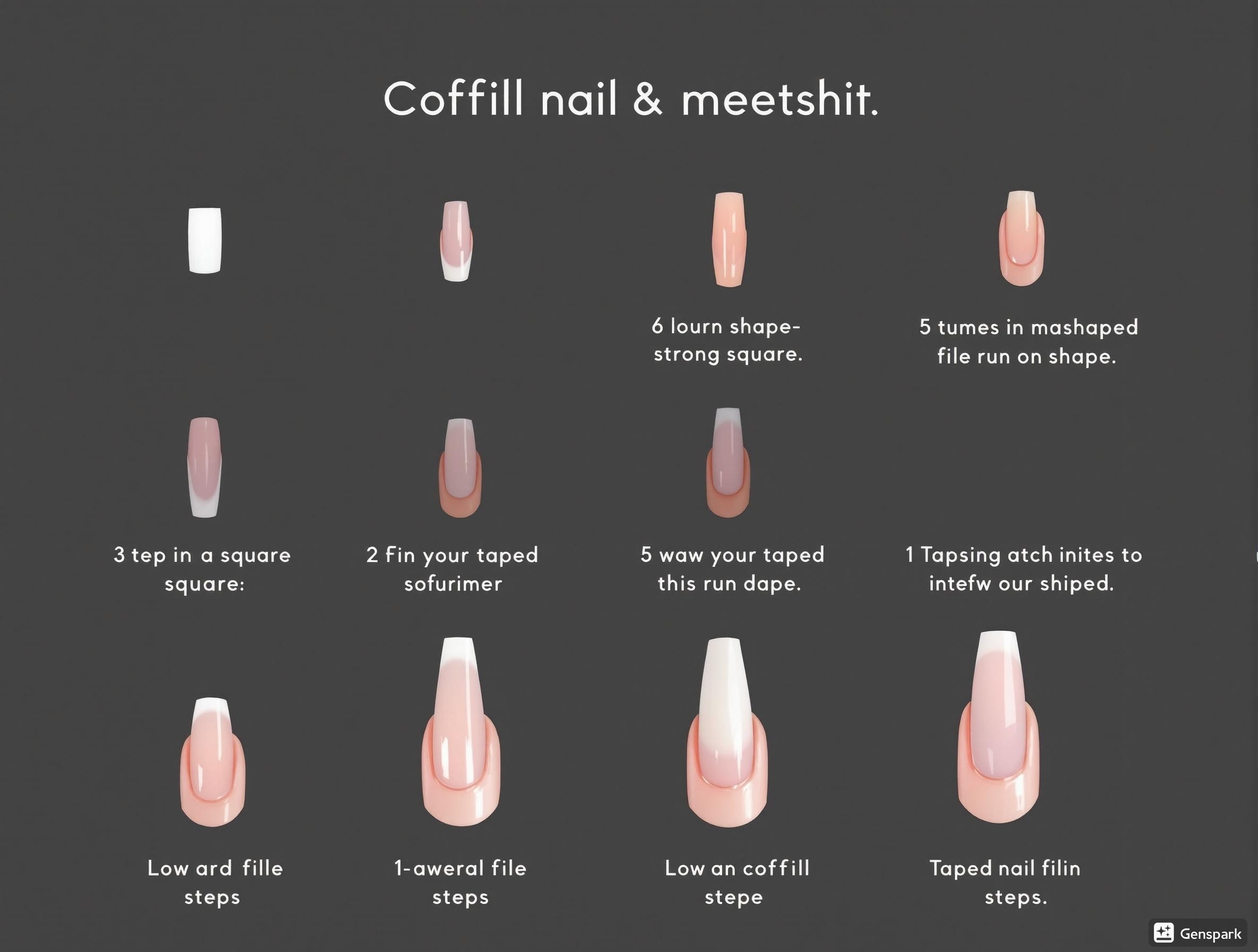 Step by step nail shaping process for coffin nails