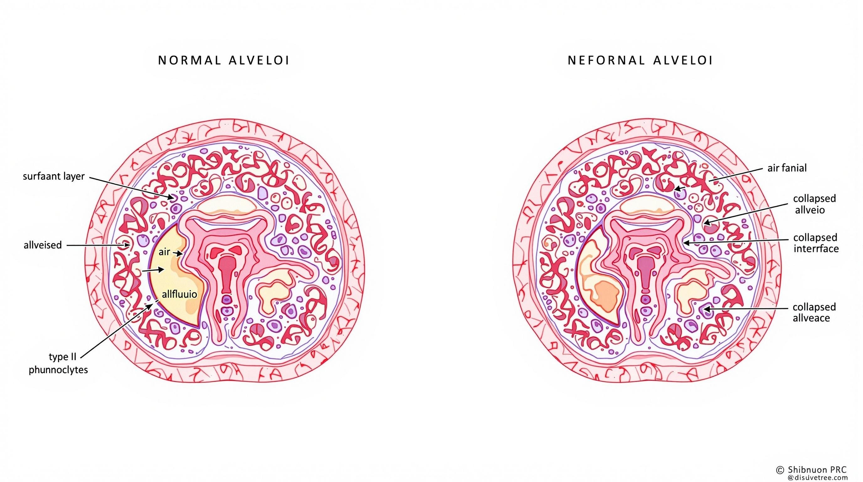 Normal Alveoli vs RDS Alveoli Diagram