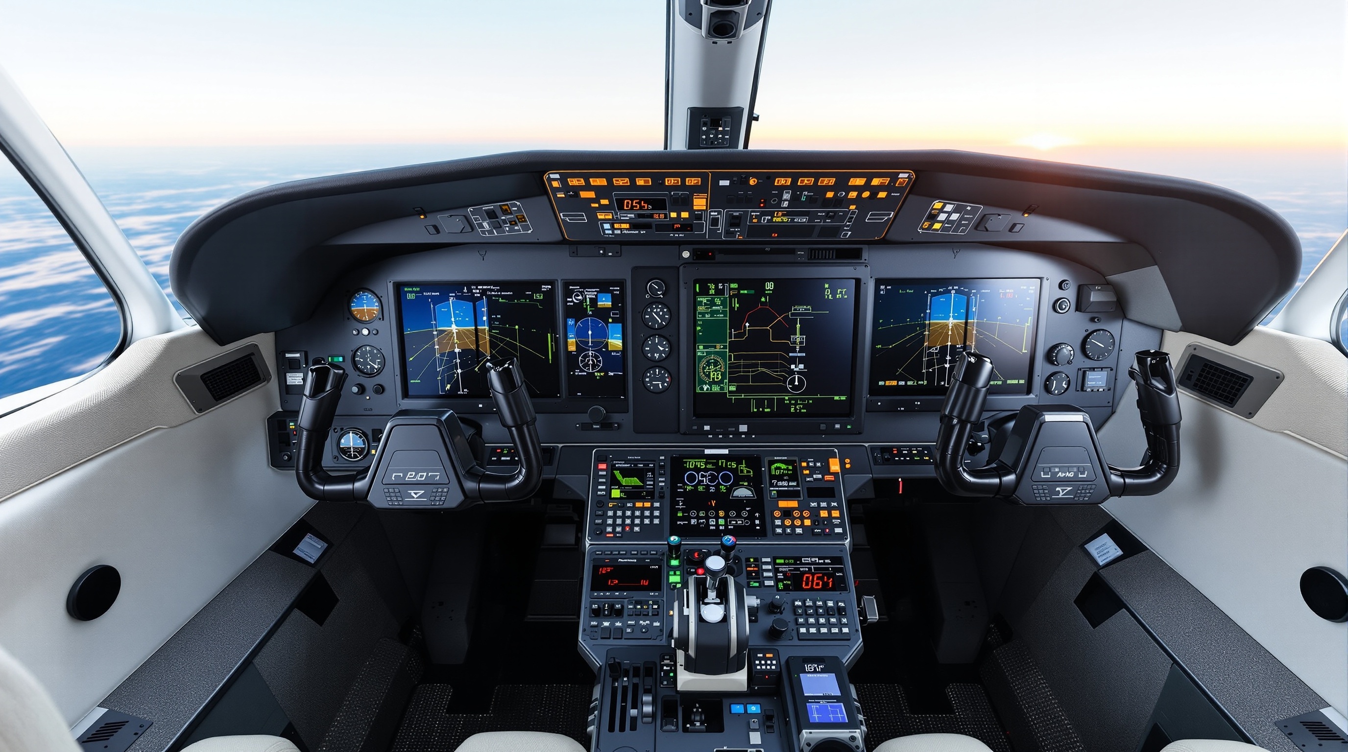 Modern private jet cockpit