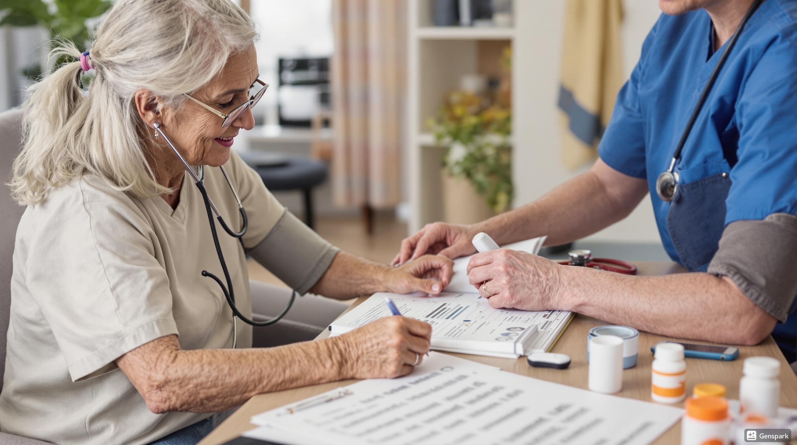 Community health nurse conducting geriatric health assessment