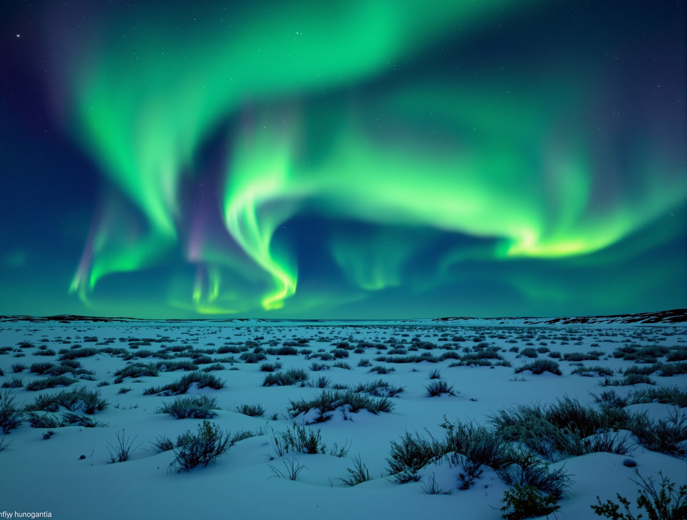 Northern lights over Arctic landscape