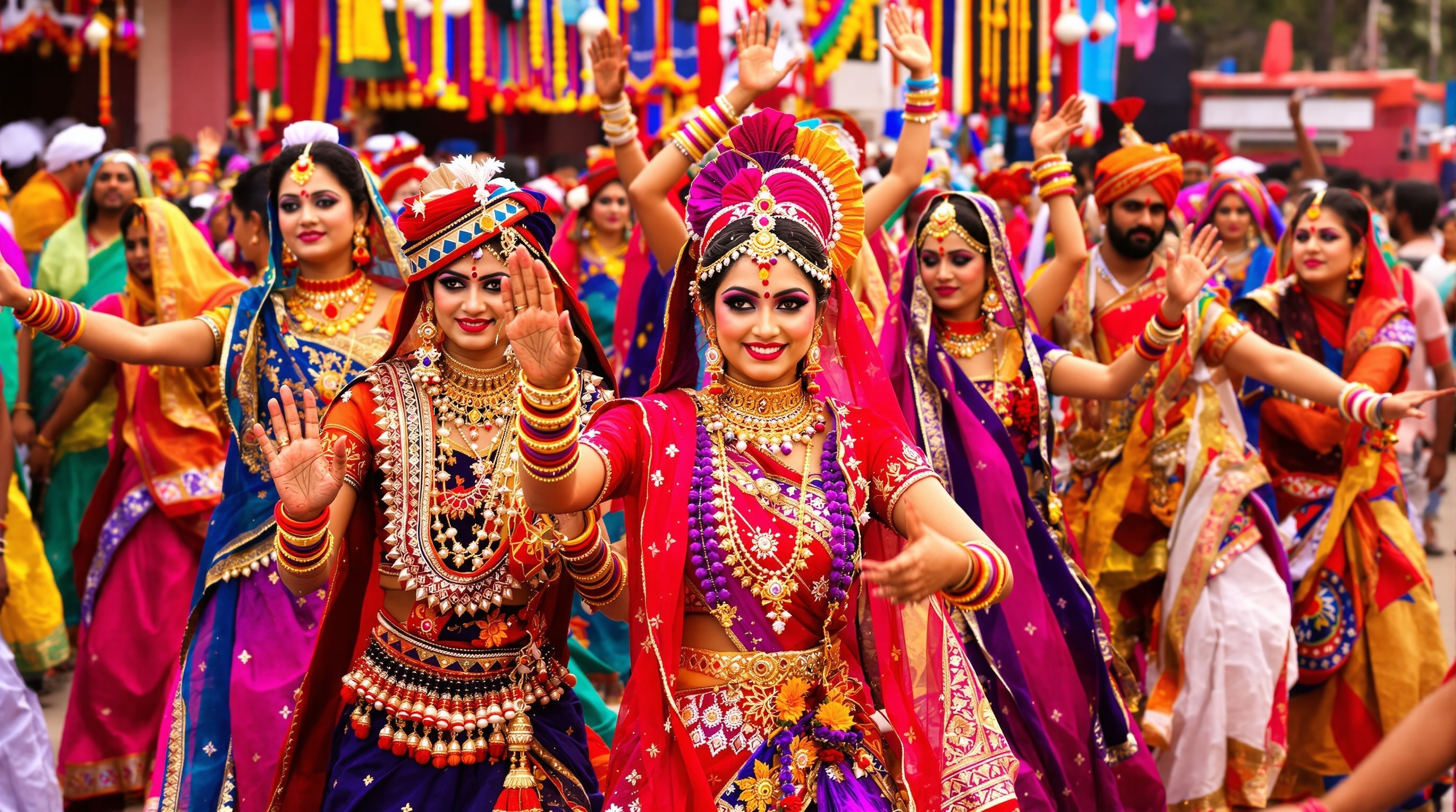 Vibrant Gujarati Navratri celebration with traditional garba dance in colorful costumes