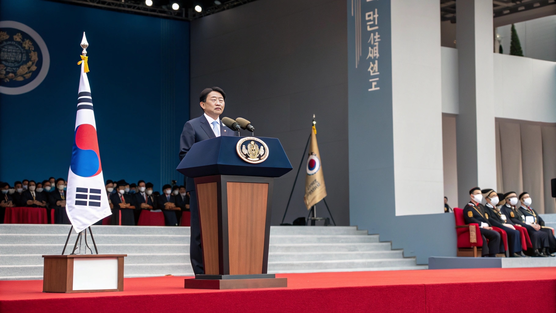 윤석열 대통령 취임식 장면, 연단에서 취임사를 발표하는 모습