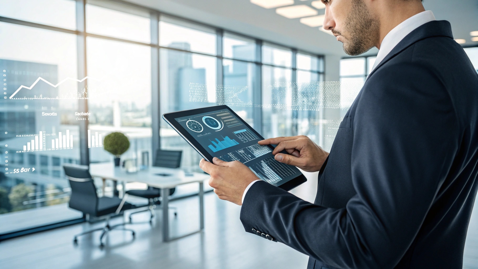 ビジネスパーソンがタブレットでAIツールを使用している様子
