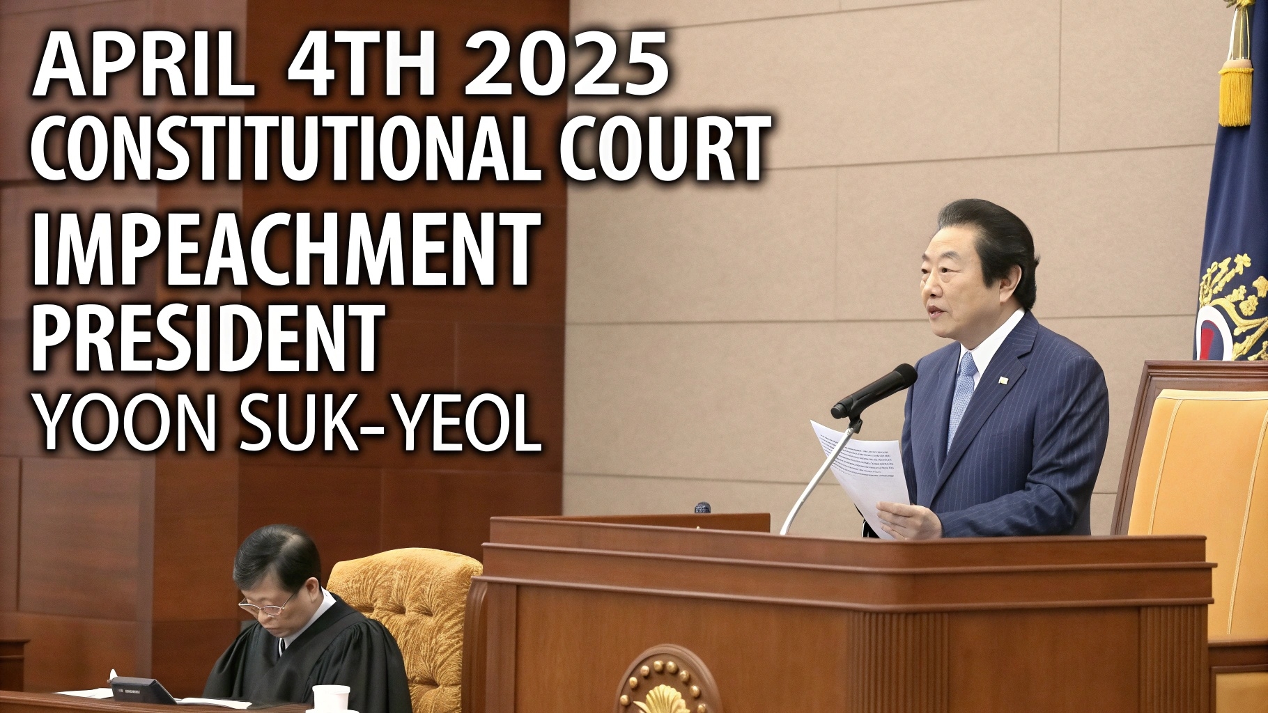 2025년 4월 4일 헌법재판소 탄핵 선고 장면, 재판관들이 결정을 발표하는 법정 모습