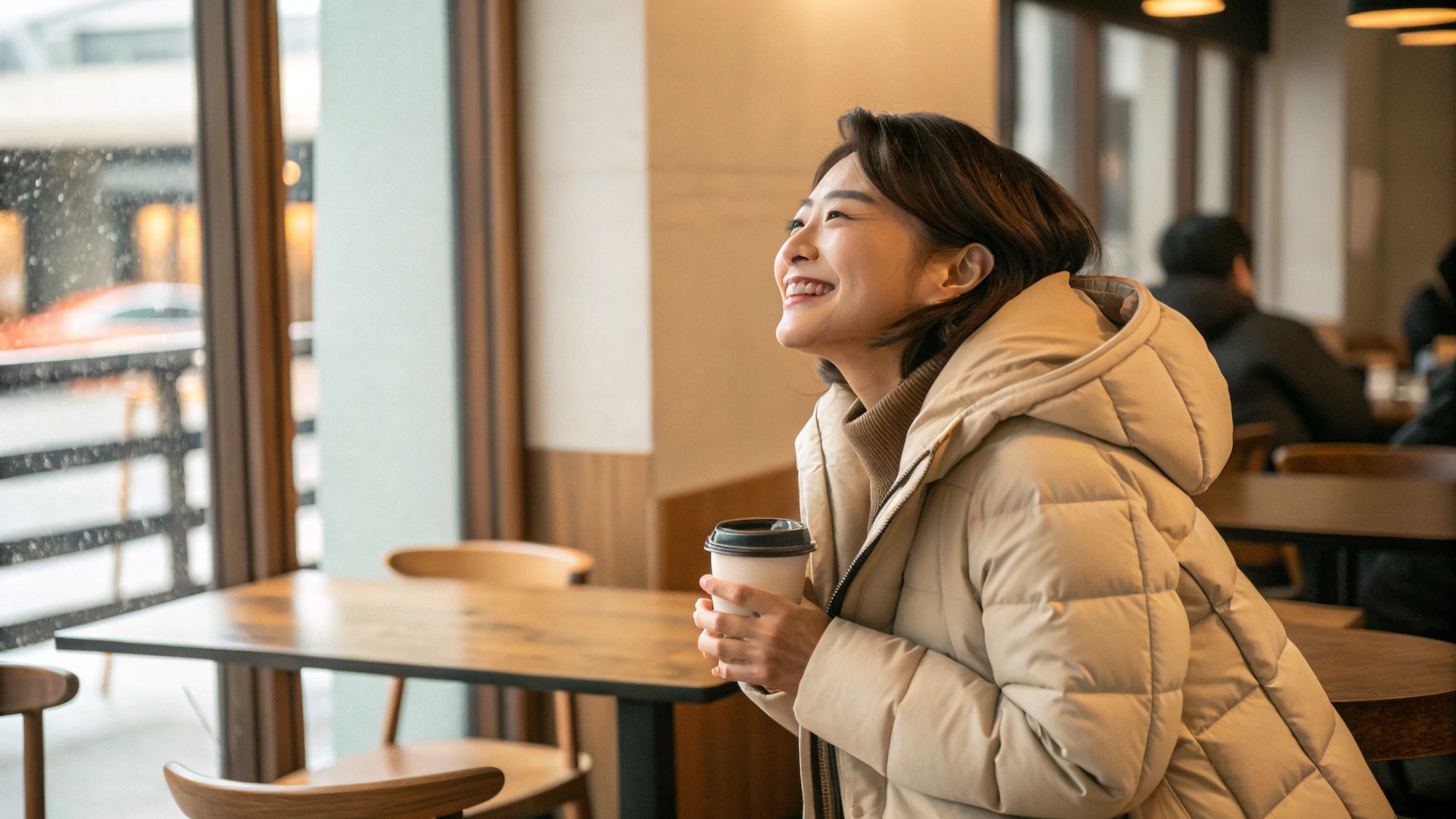 カフェでリラックスする様子