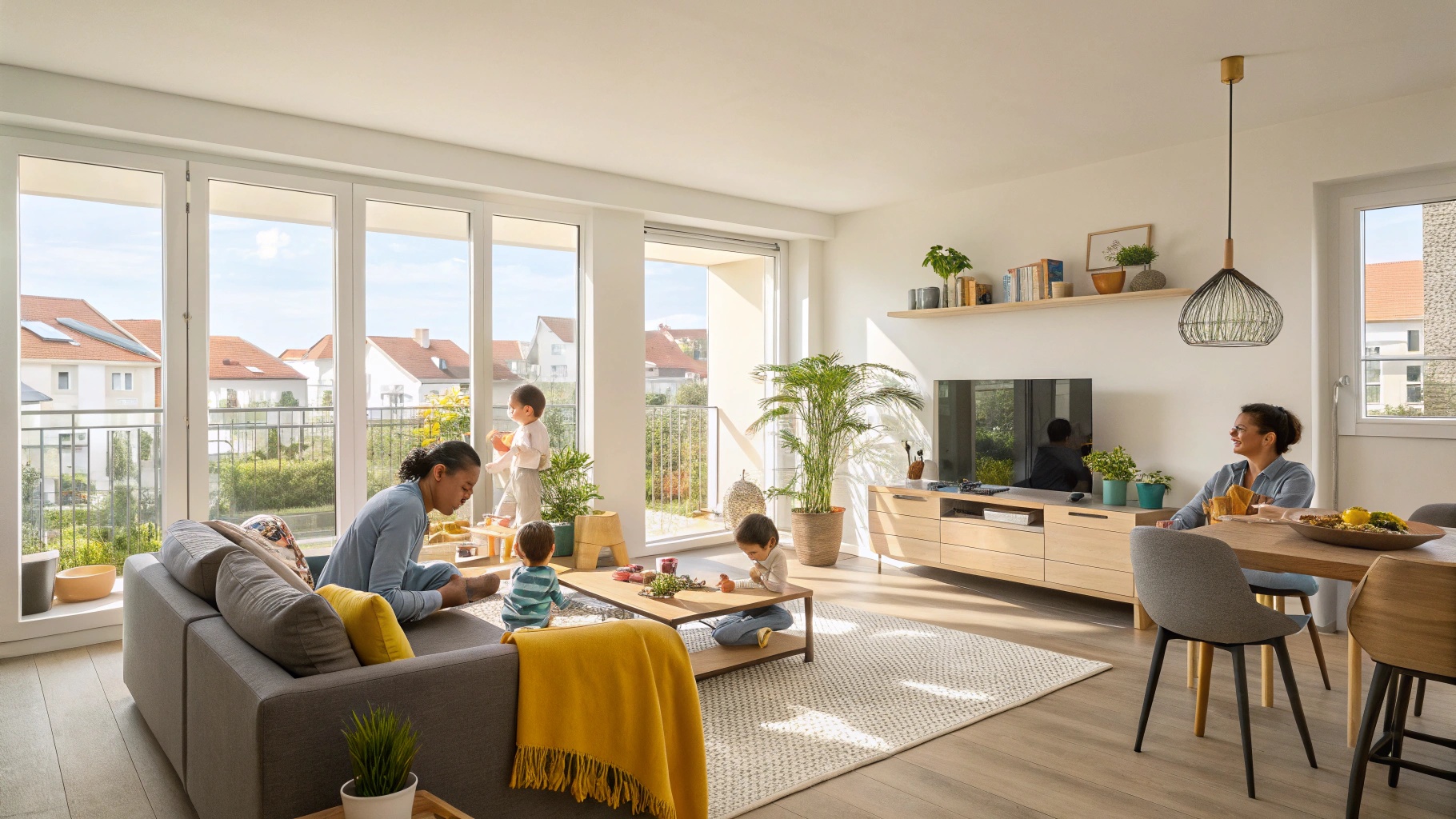 Famille dans un logement social moderne