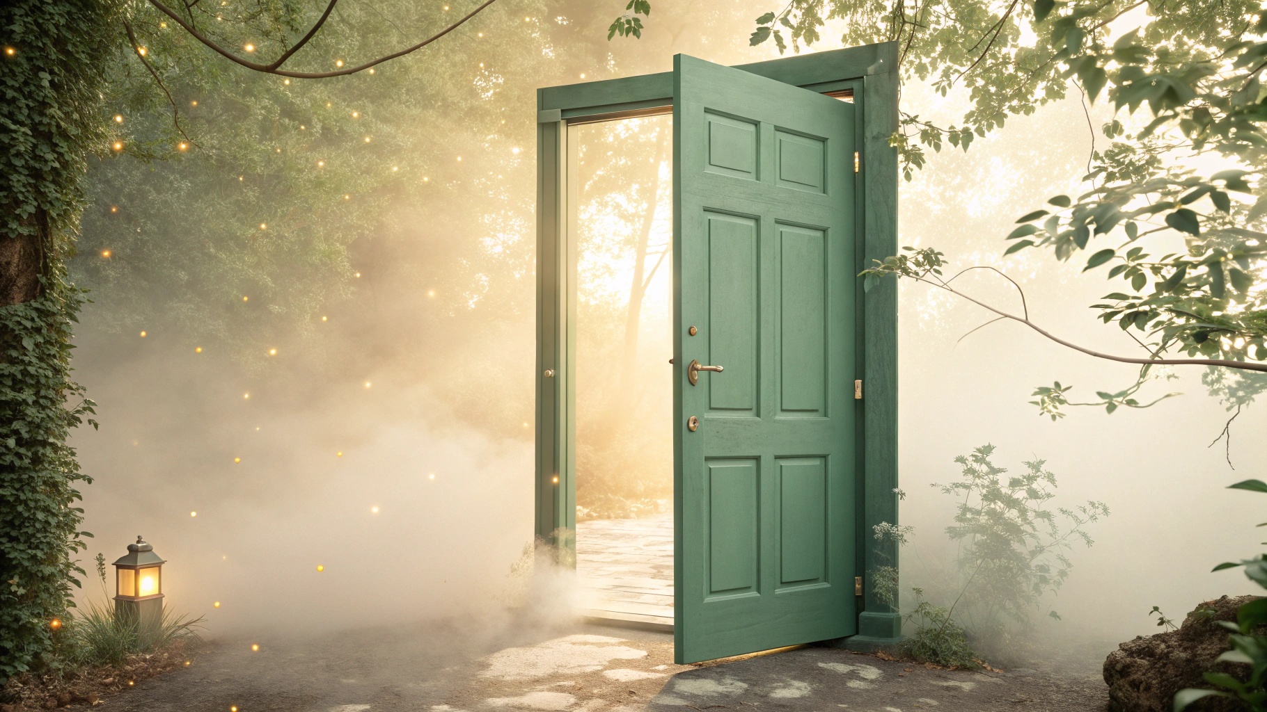 그린도어 - 따뜻한 빛이 새어나오는 초록 문