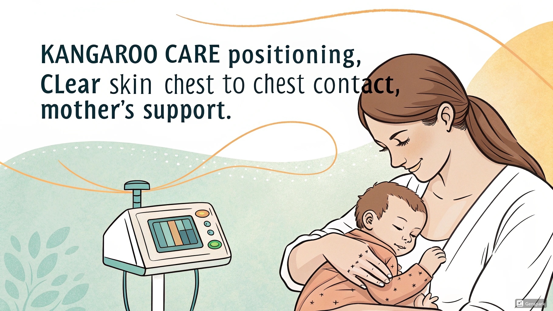 Kangaroo Mother Care Positioning showing a mother holding a low birth weight infant against her chest with skin-to-skin contact
