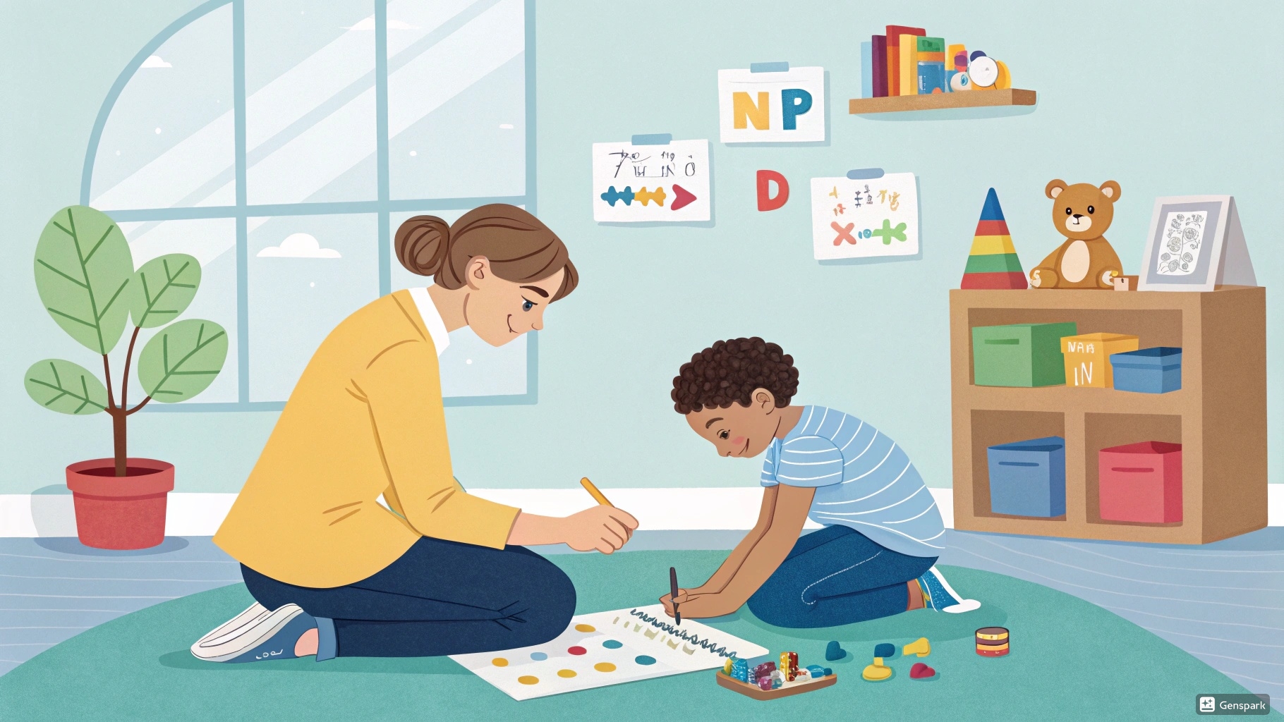 Posttraumatic stress disorder in children - A child therapist using play therapy techniques to help a child express their feelings