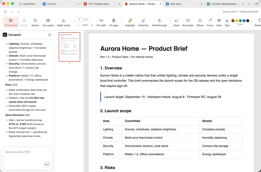 GenOffice PDF — AI summarizing an academic paper page by page