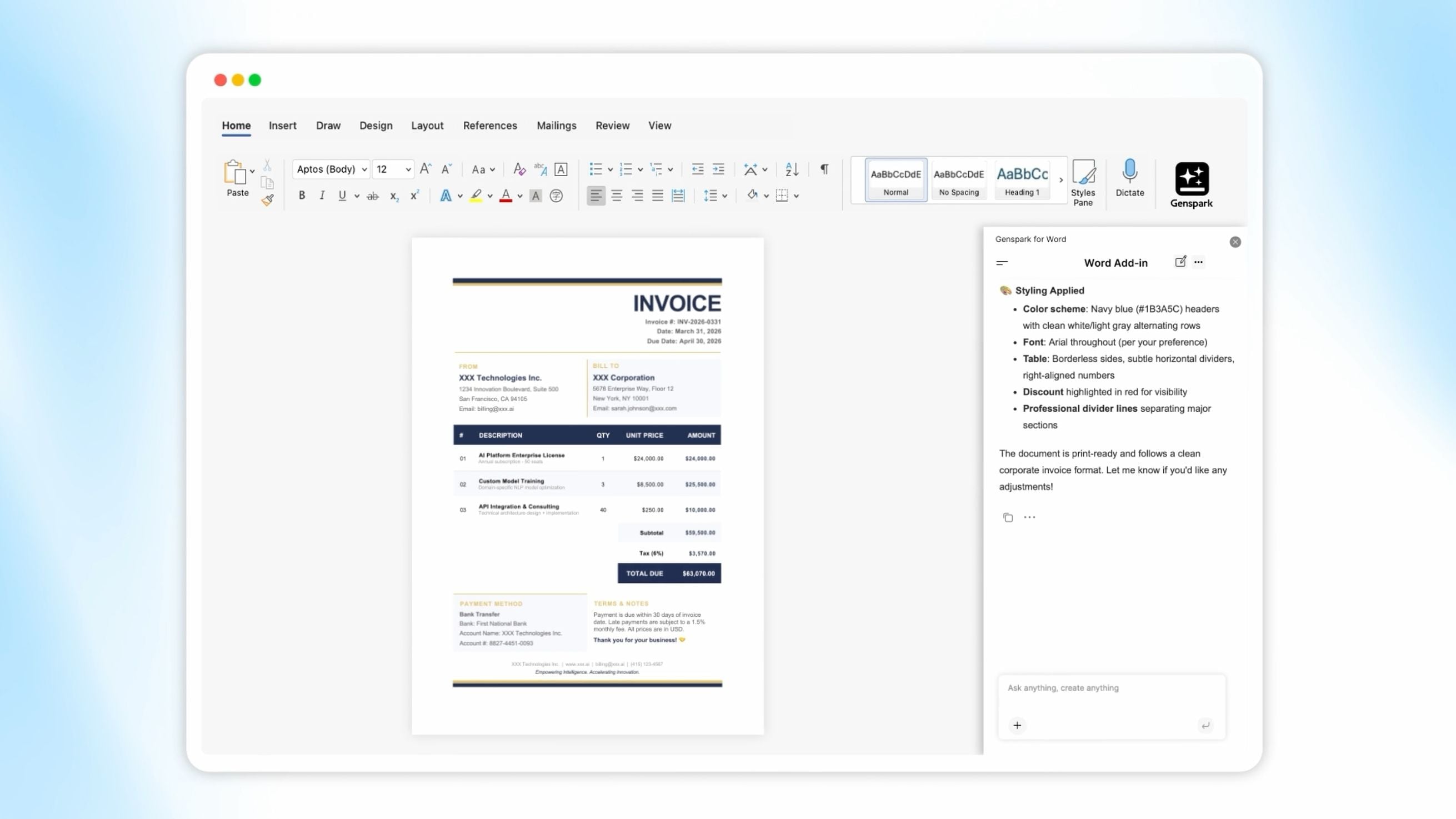 Genspark AI Agent in Word