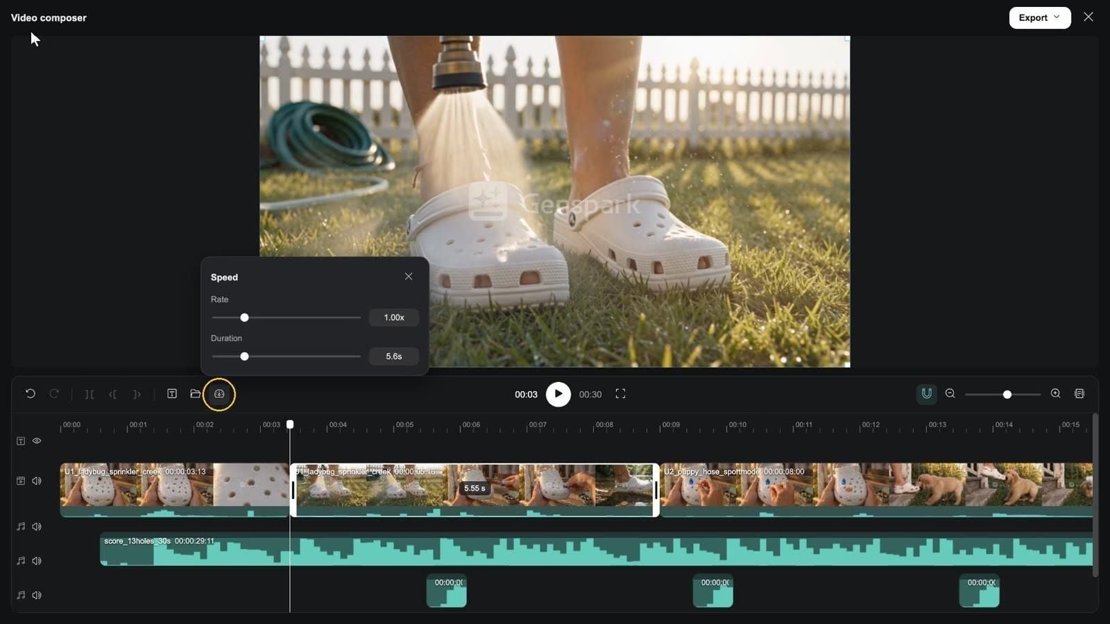 映像、ナレーション、音楽のトラックが並ぶMedia Studioのマルチトラックタイムライン