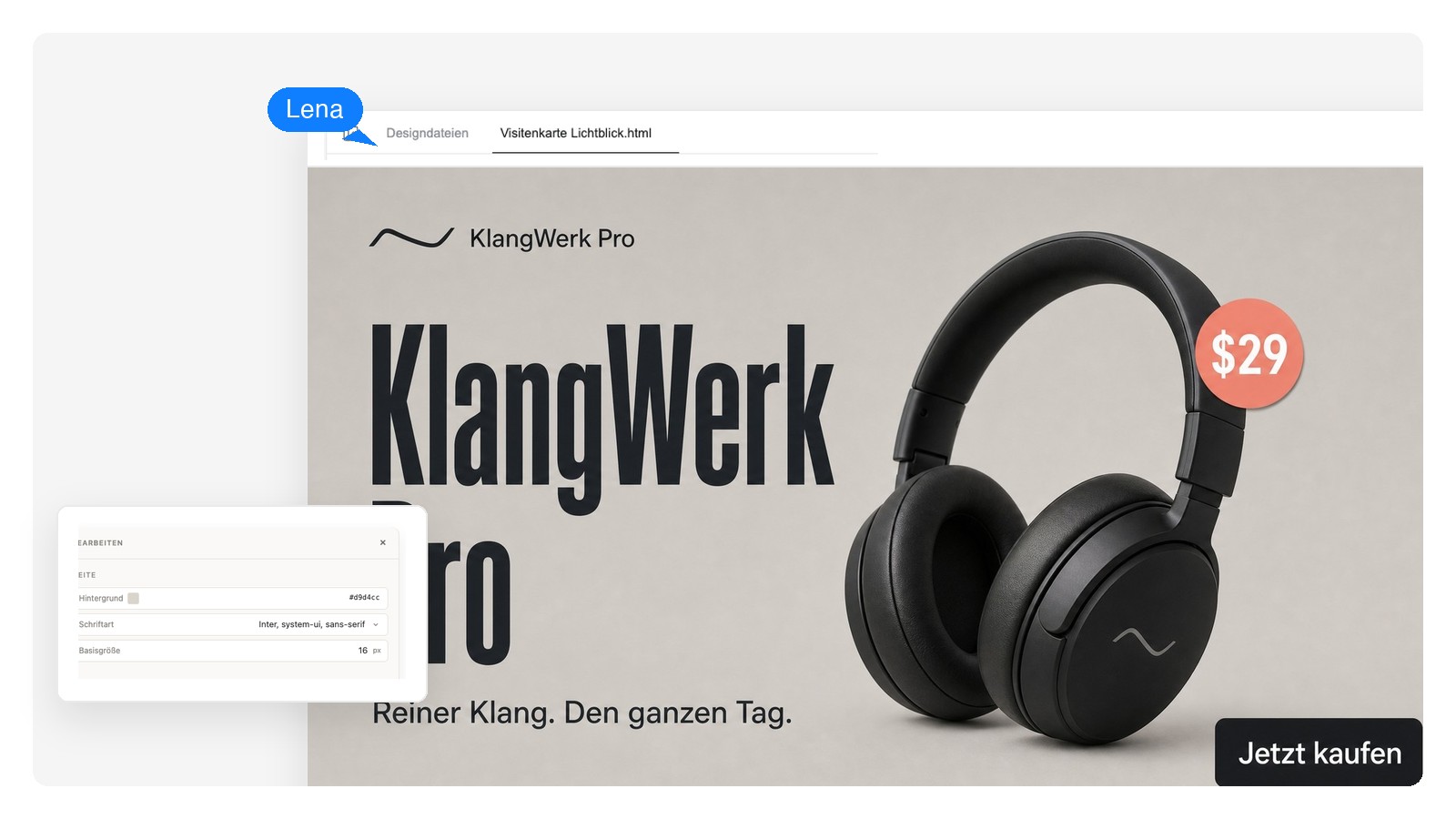 Quadratische E-Commerce-Anzeige mit Trinkflasche, Preis-Sticker und „Jetzt kaufen“-Button
