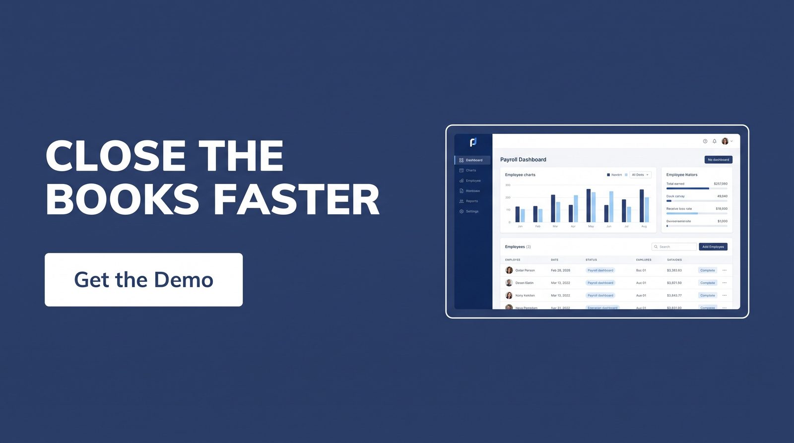 Landscape payroll platform lead-gen ad with a benefit-led headline and a Get the Demo button