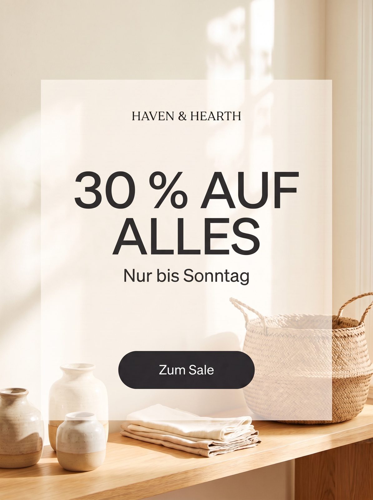 4:5-Sommer-Sale-Feed-Anzeige mit „30 % AUF ALLES“ als größtem Element und „Zum Sale“-Button